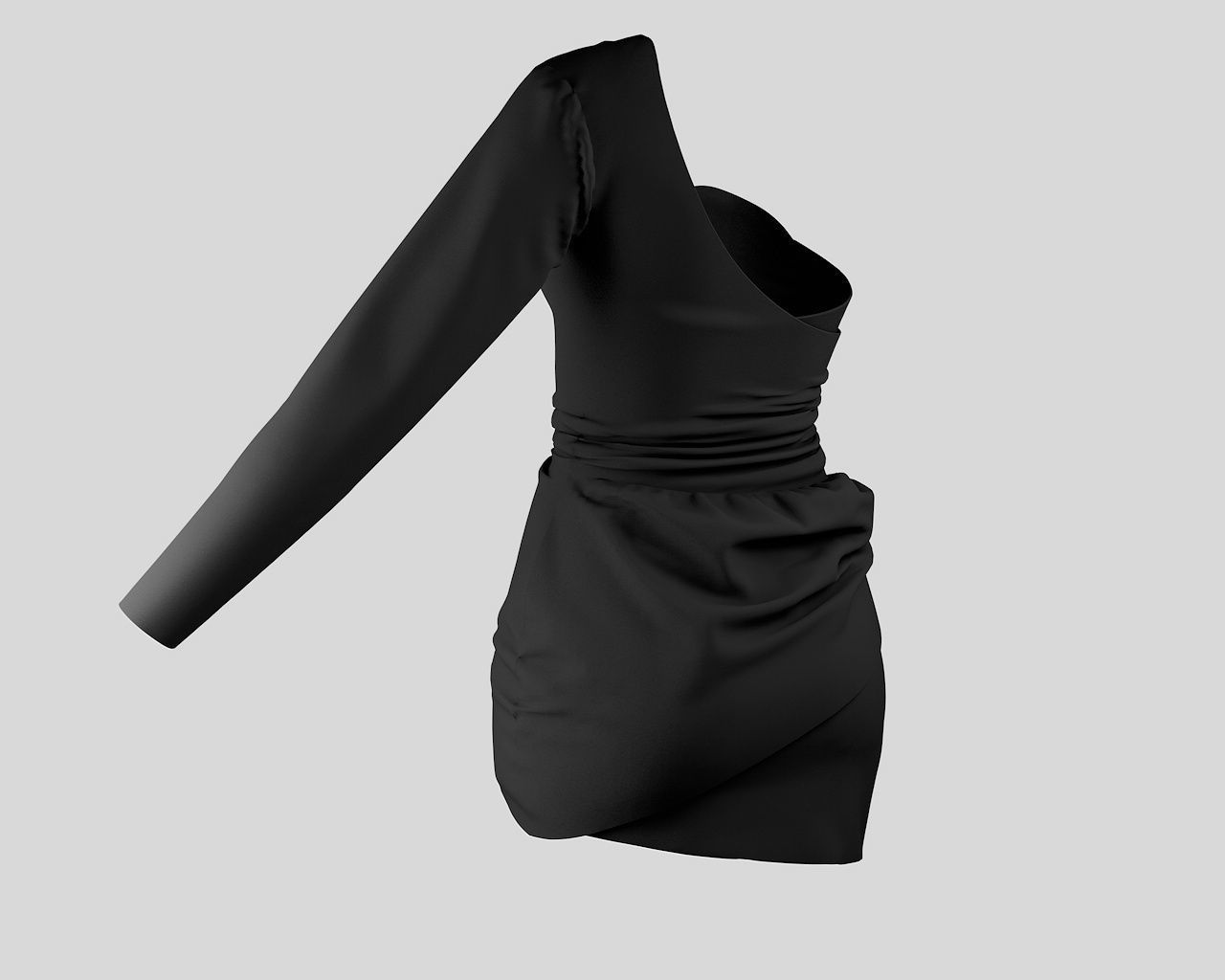 Stylish Designer Black Asymetrical Dress 3D model_4