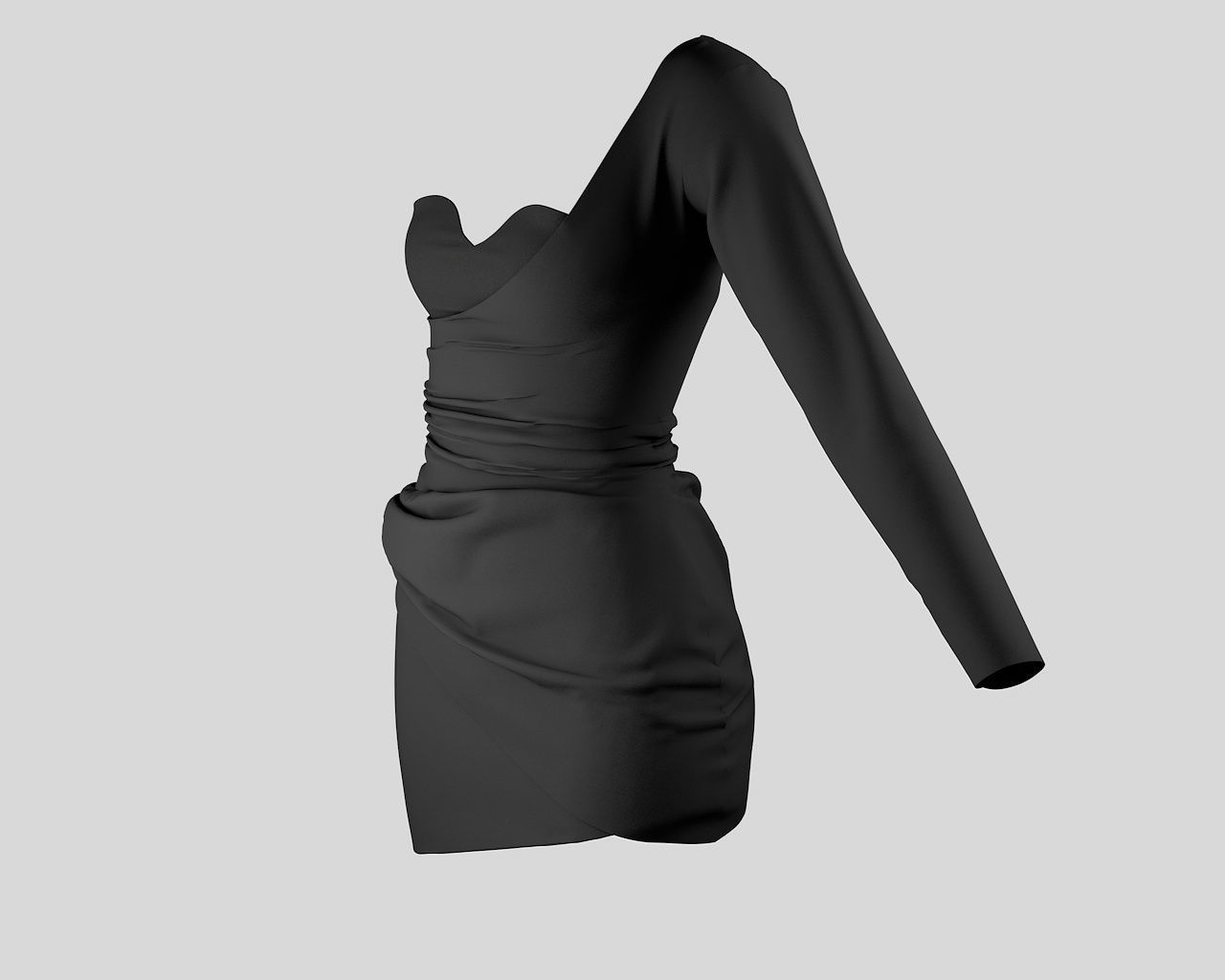 Stylish Designer Black Asymetrical Dress 3D model_1