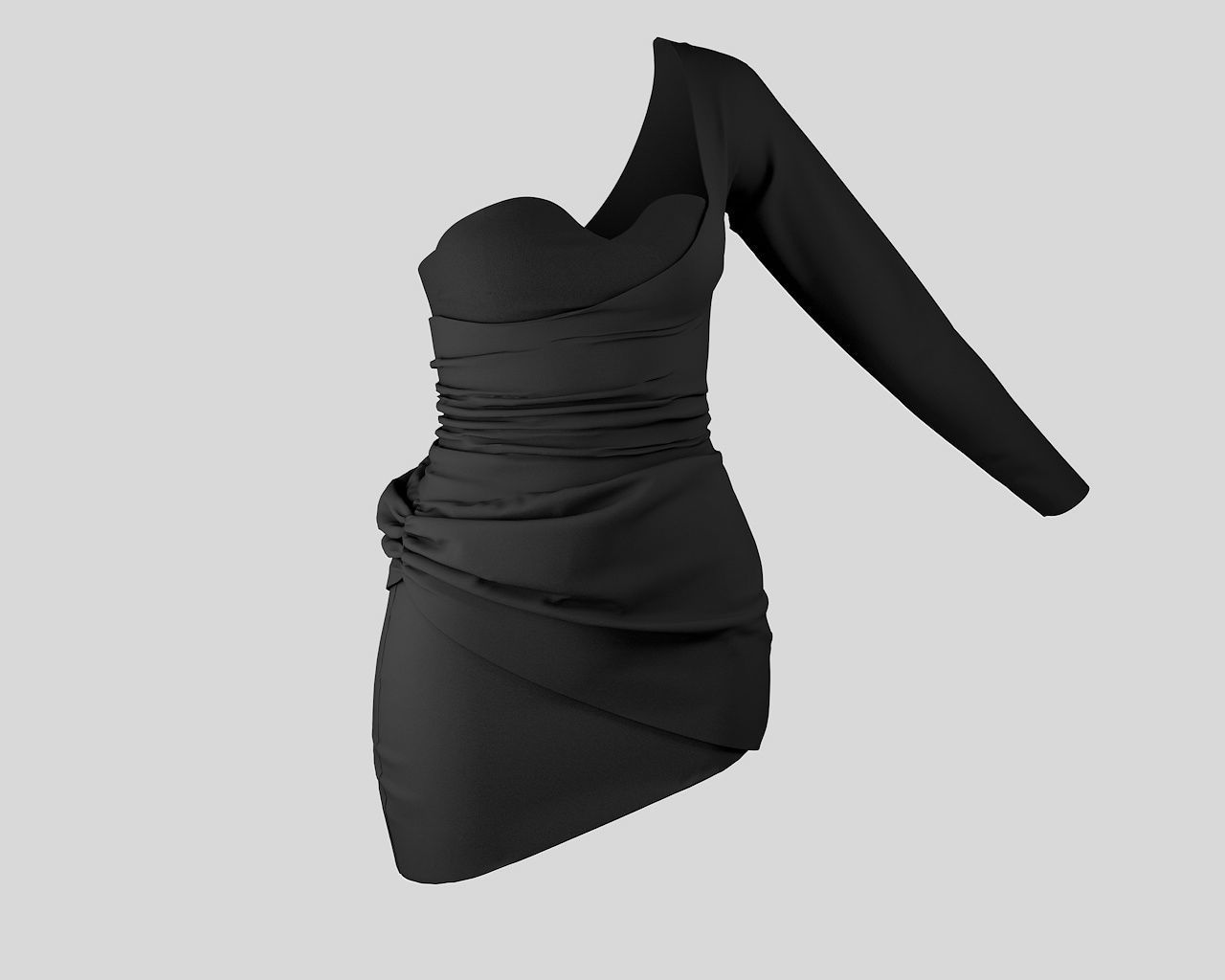 Stylish Designer Black Asymetrical Dress 3D model_8