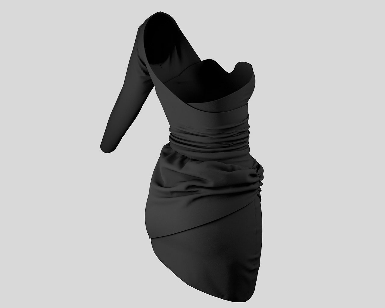 Stylish Designer Black Asymetrical Dress 3D model_5
