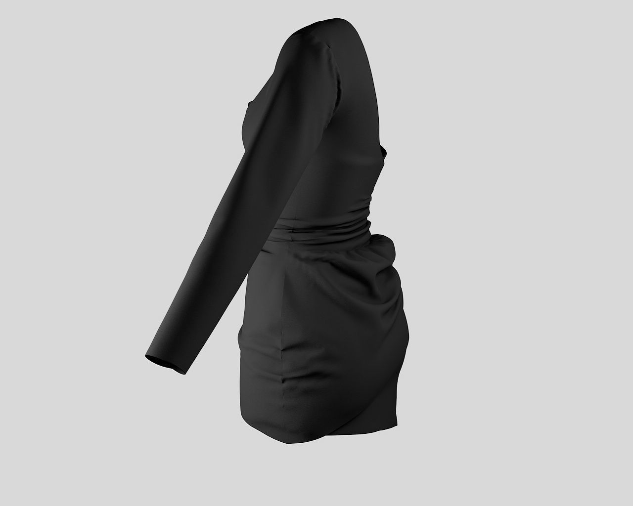 Stylish Designer Black Asymetrical Dress 3D model_3