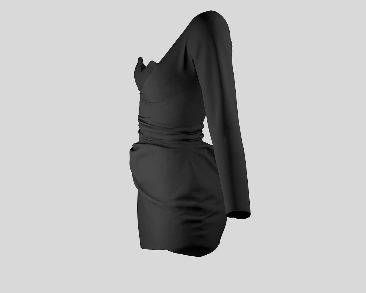 Stylish Designer Black Asymetrical Dress 3D model_2