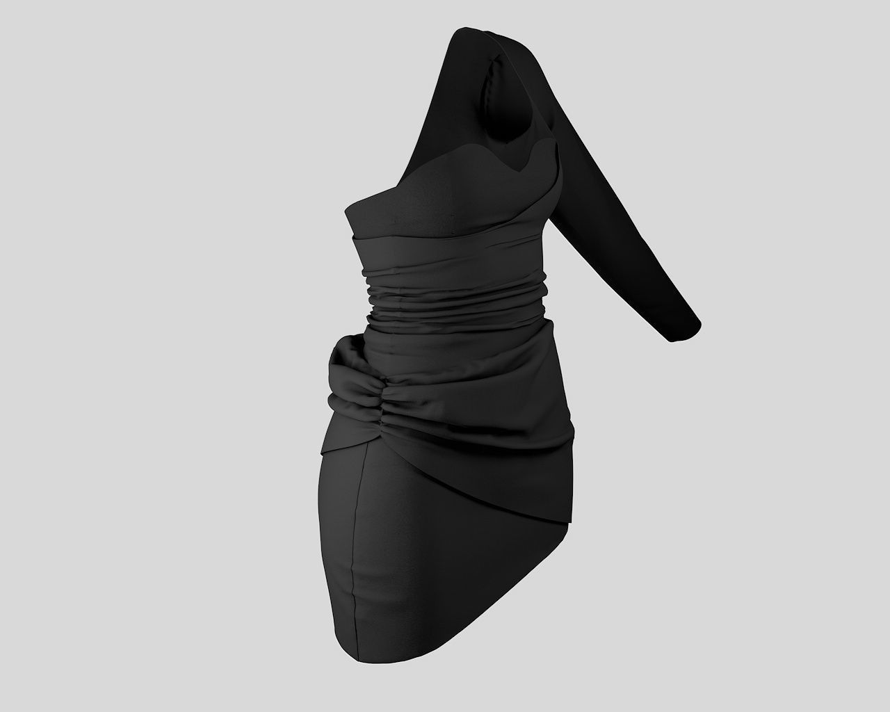 Stylish Designer Black Asymetrical Dress 3D model_7