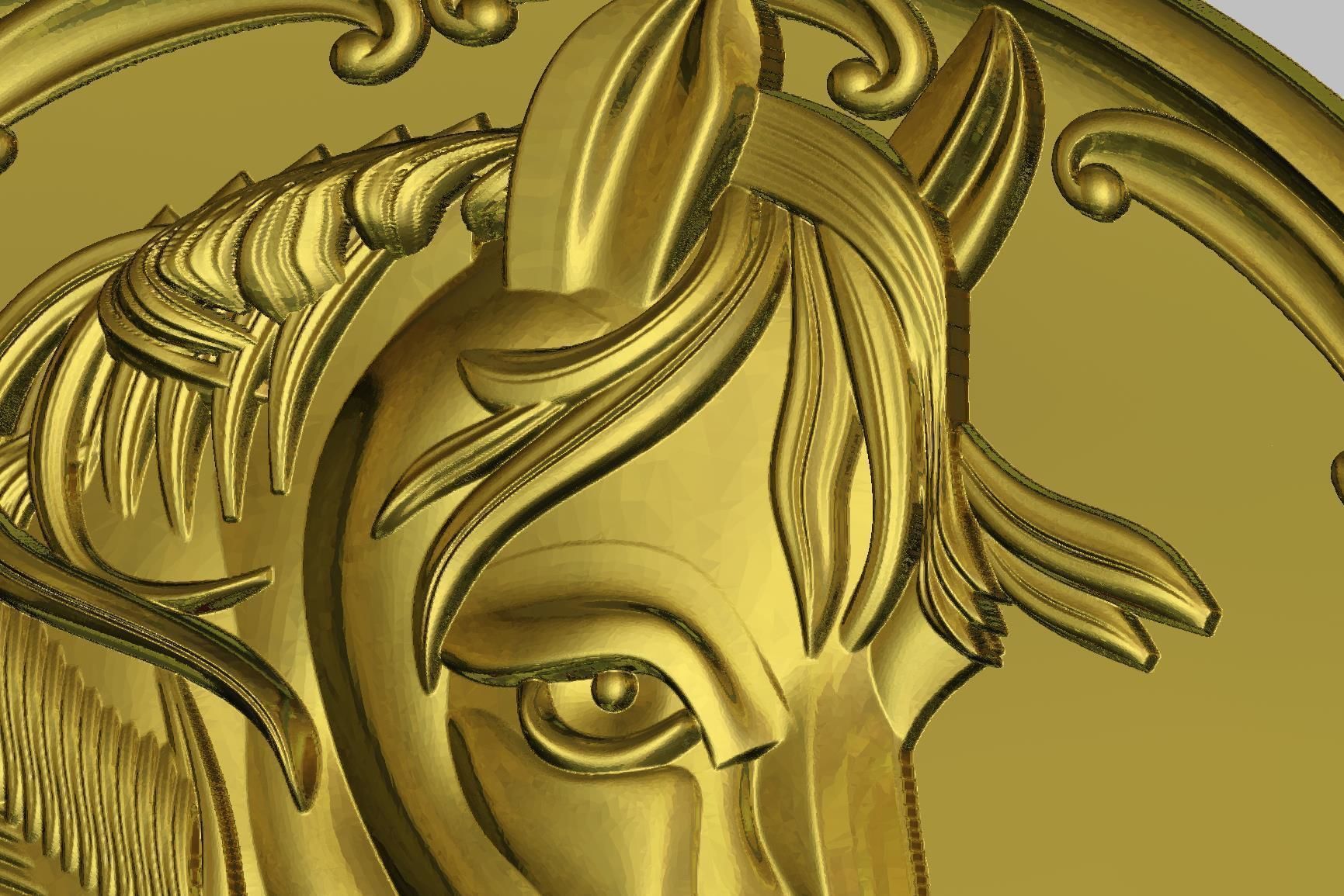 Horse Model gold medallion with head of 3D print model_2