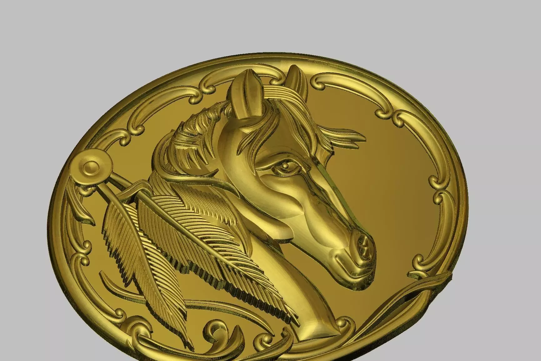 Horse Model gold medallion with head of 3D print model_0