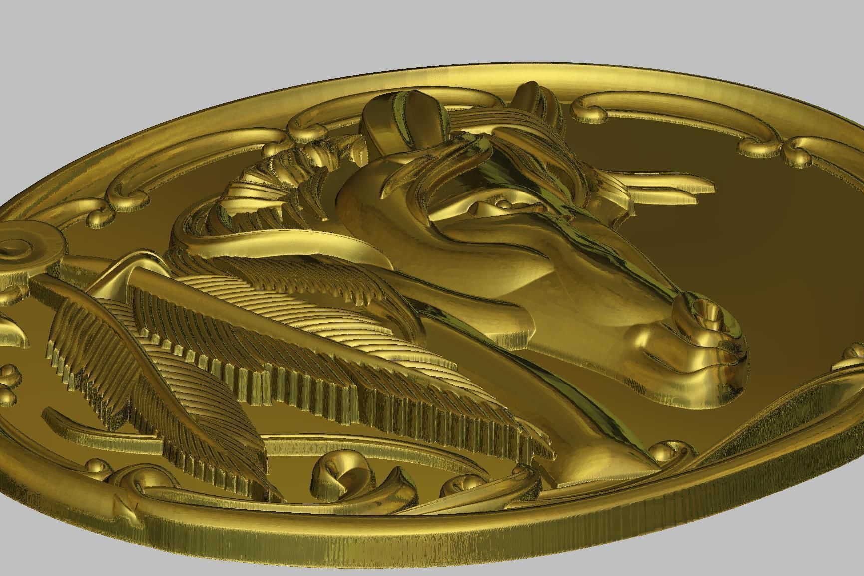 Horse Model gold medallion with head of 3D print model_7