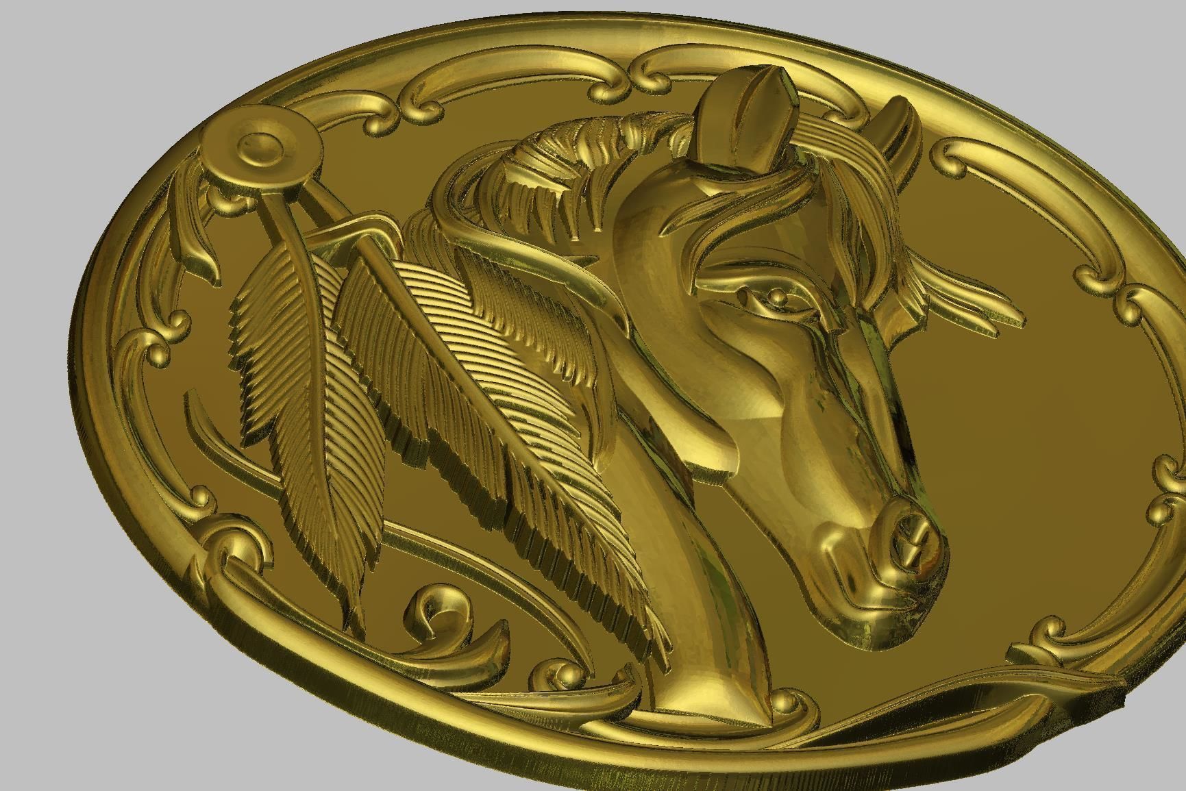 Horse Model gold medallion with head of 3D print model_5