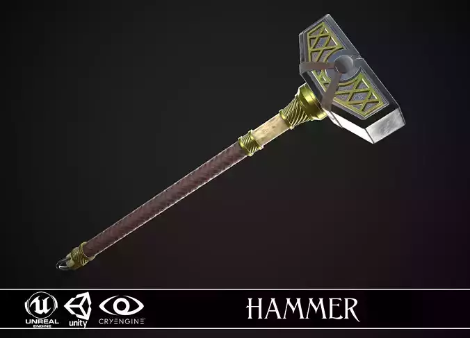 Fantasy Great Hammer 05 Low-poly 3D model