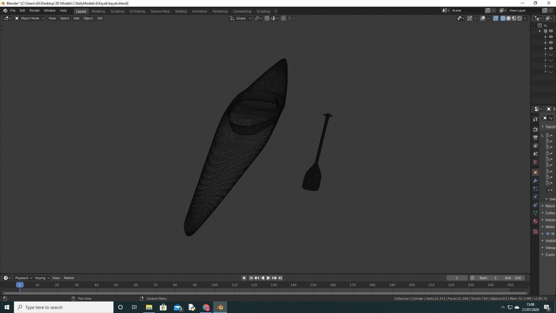 Kayak model canoe 3D model_1