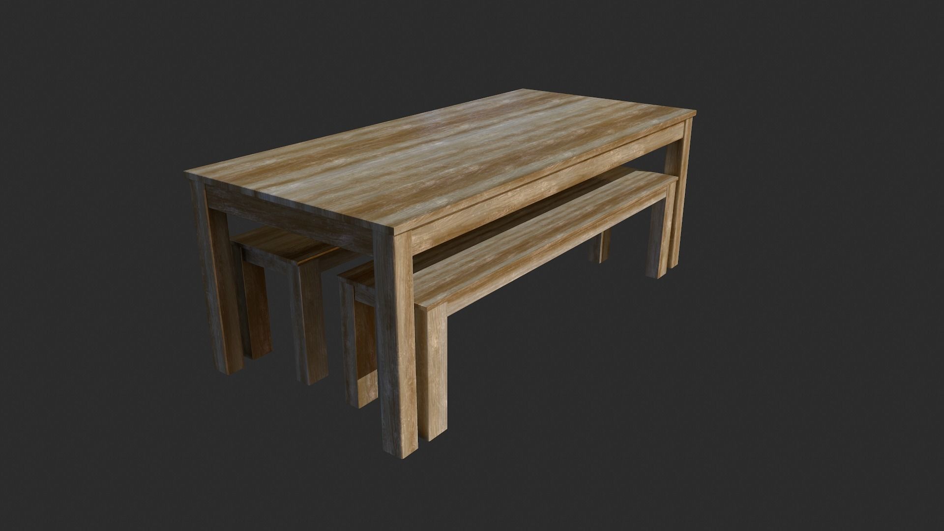 Wooden Dining Table - Clean and Dirty Versions Low-poly 3D model_4