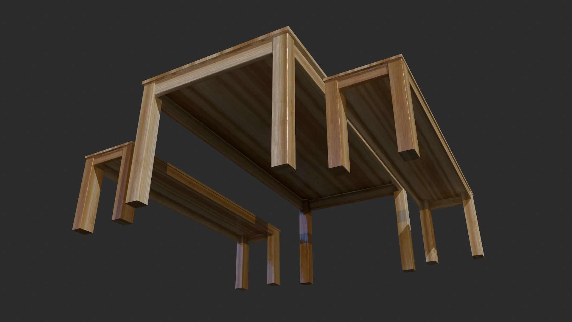 Wooden Dining Table - Clean and Dirty Versions Low-poly 3D model_9