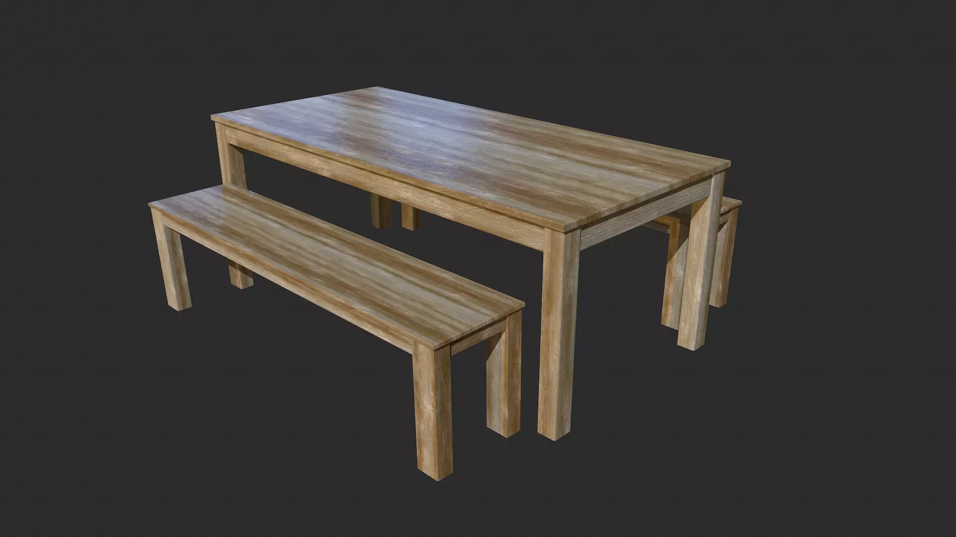 Wooden Dining Table - Clean and Dirty Versions Low-poly 3D model_0