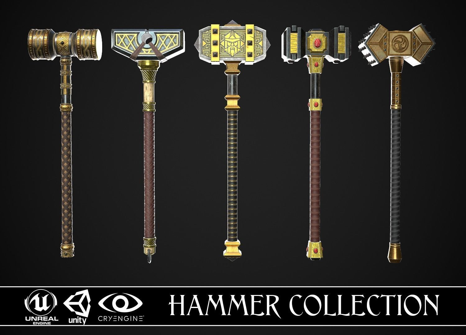 Fantasy Great Hammers Collection VR / AR / lowpoly CGTrader