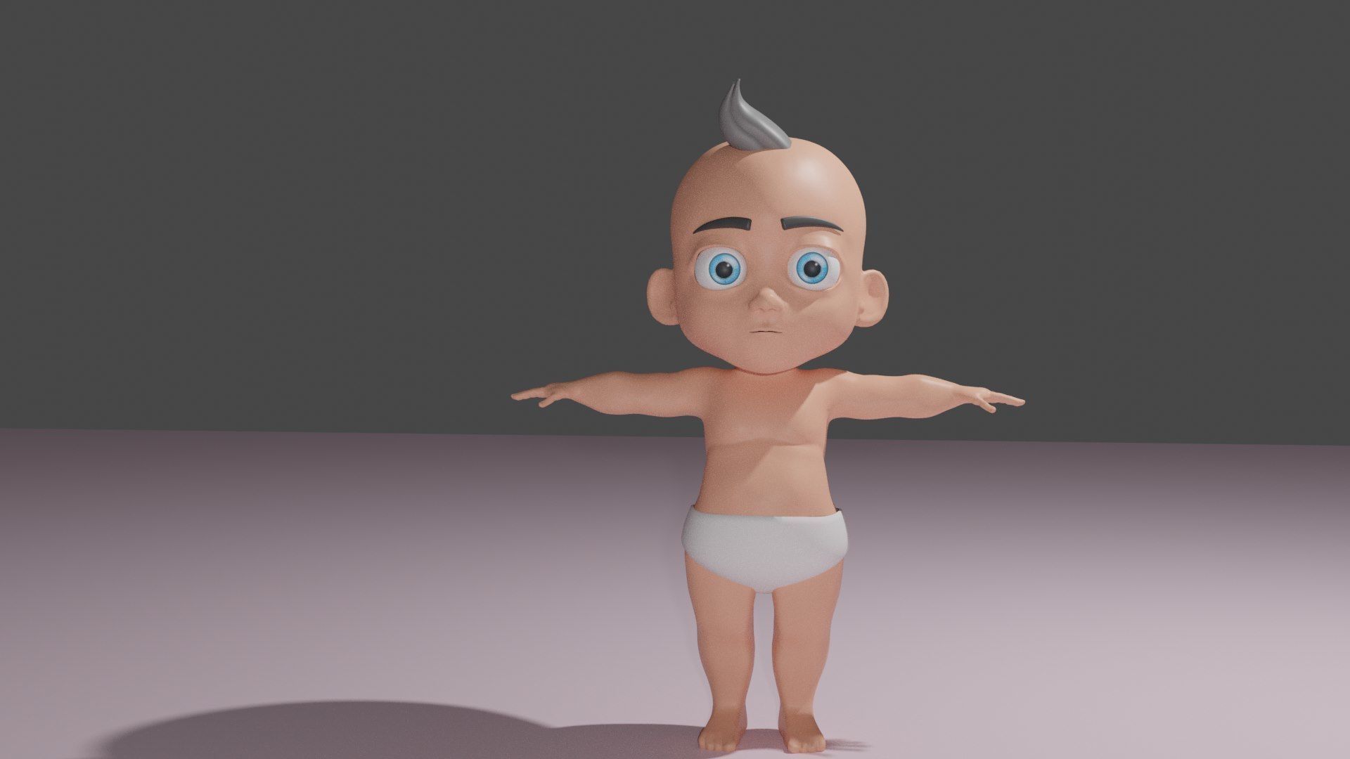 baby model cartoon in diaper Low-poly 3D model_1