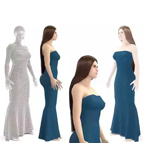 3d old character with clothing  evening dress