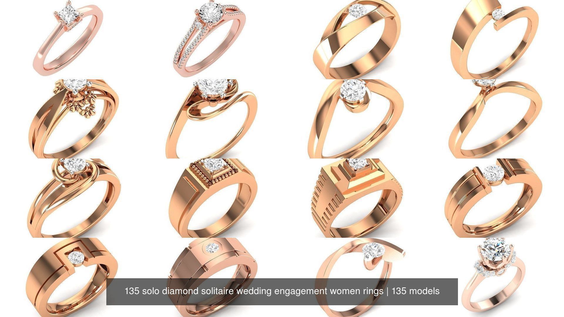 135 solo diamond solitaire wedding engagement women rings 3D Model Collection_3
