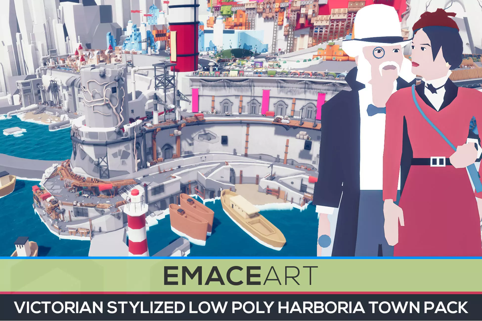 ART DECO Harboria - Stylized Low Poly Town Pack 3D model