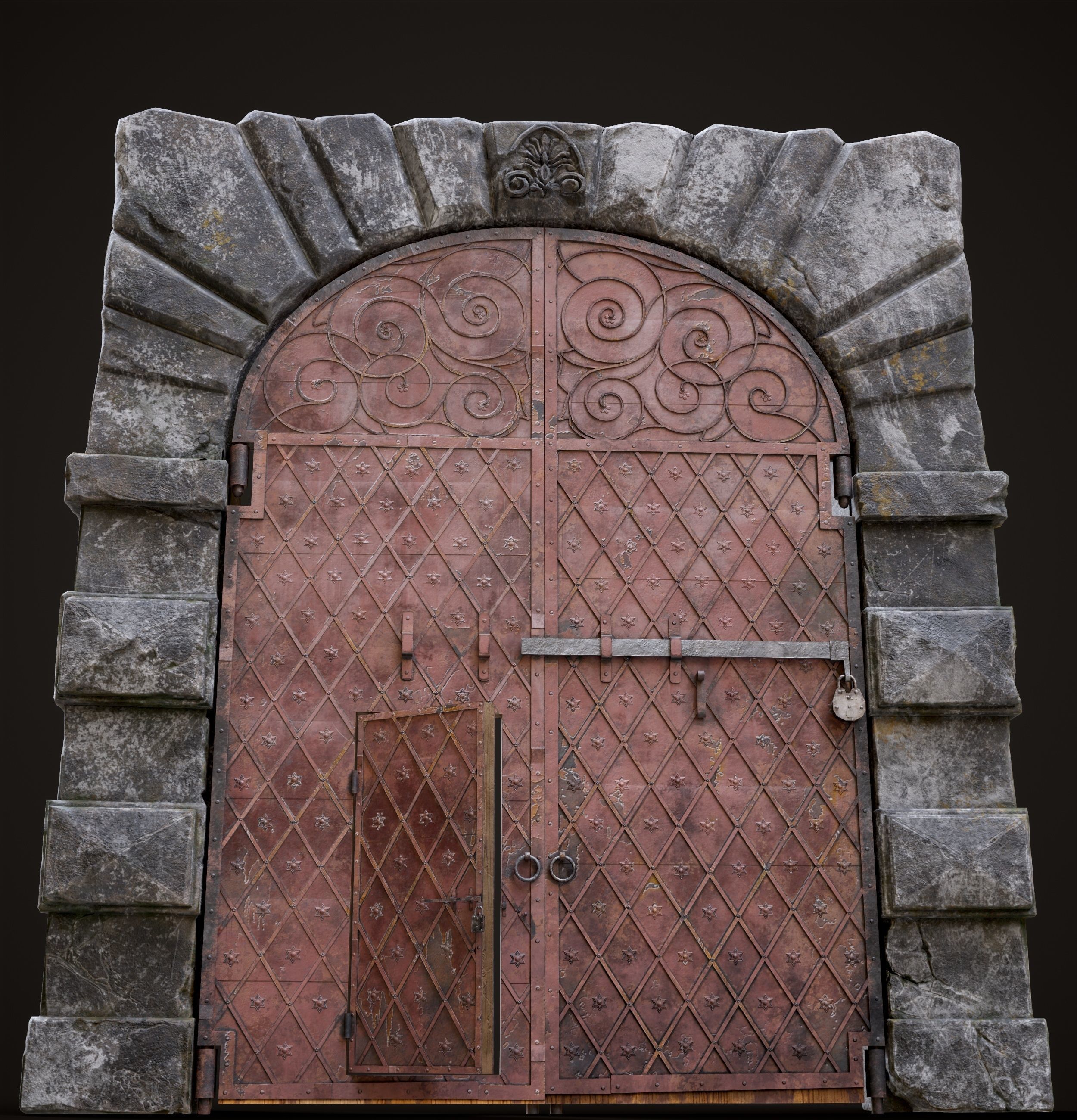 Medieval Fortress Gate Arched - Rigged and animated  Low-poly 3D model_20