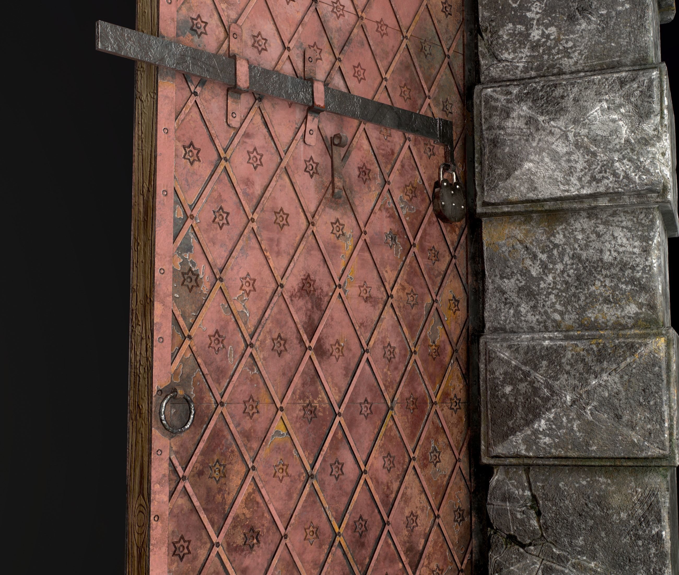 Medieval Fortress Gate Arched - Rigged and animated  Low-poly 3D model_39