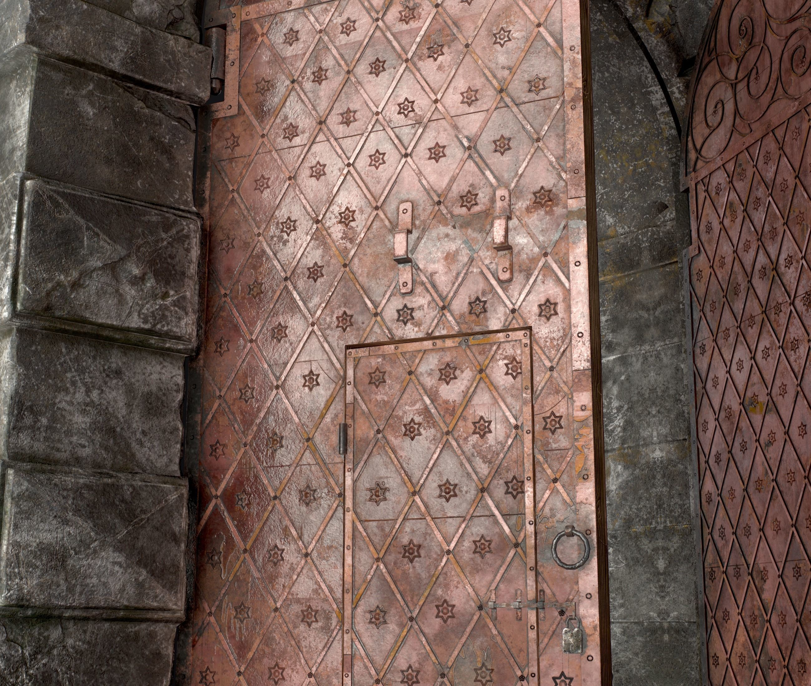 Medieval Fortress Gate Arched - Rigged and animated  Low-poly 3D model_51