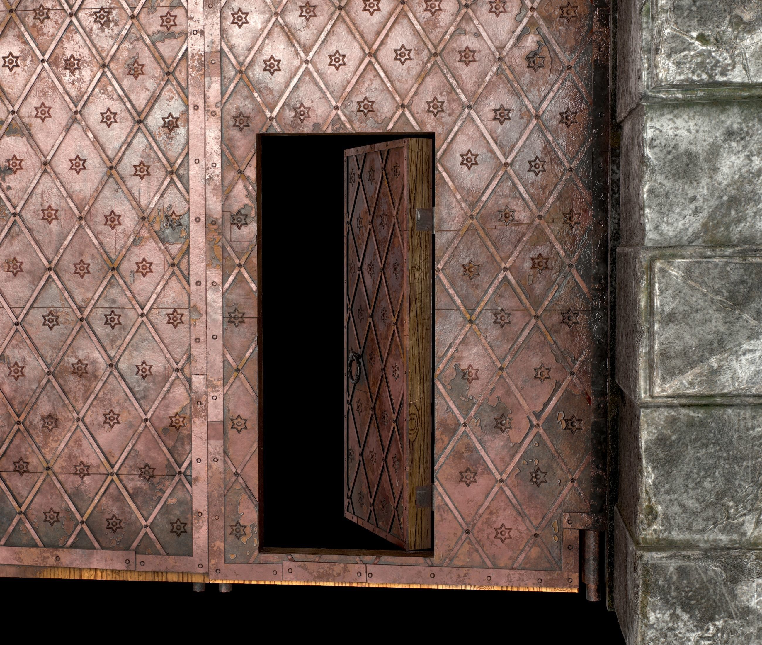 Medieval Fortress Gate Arched - Rigged and animated  Low-poly 3D model_48