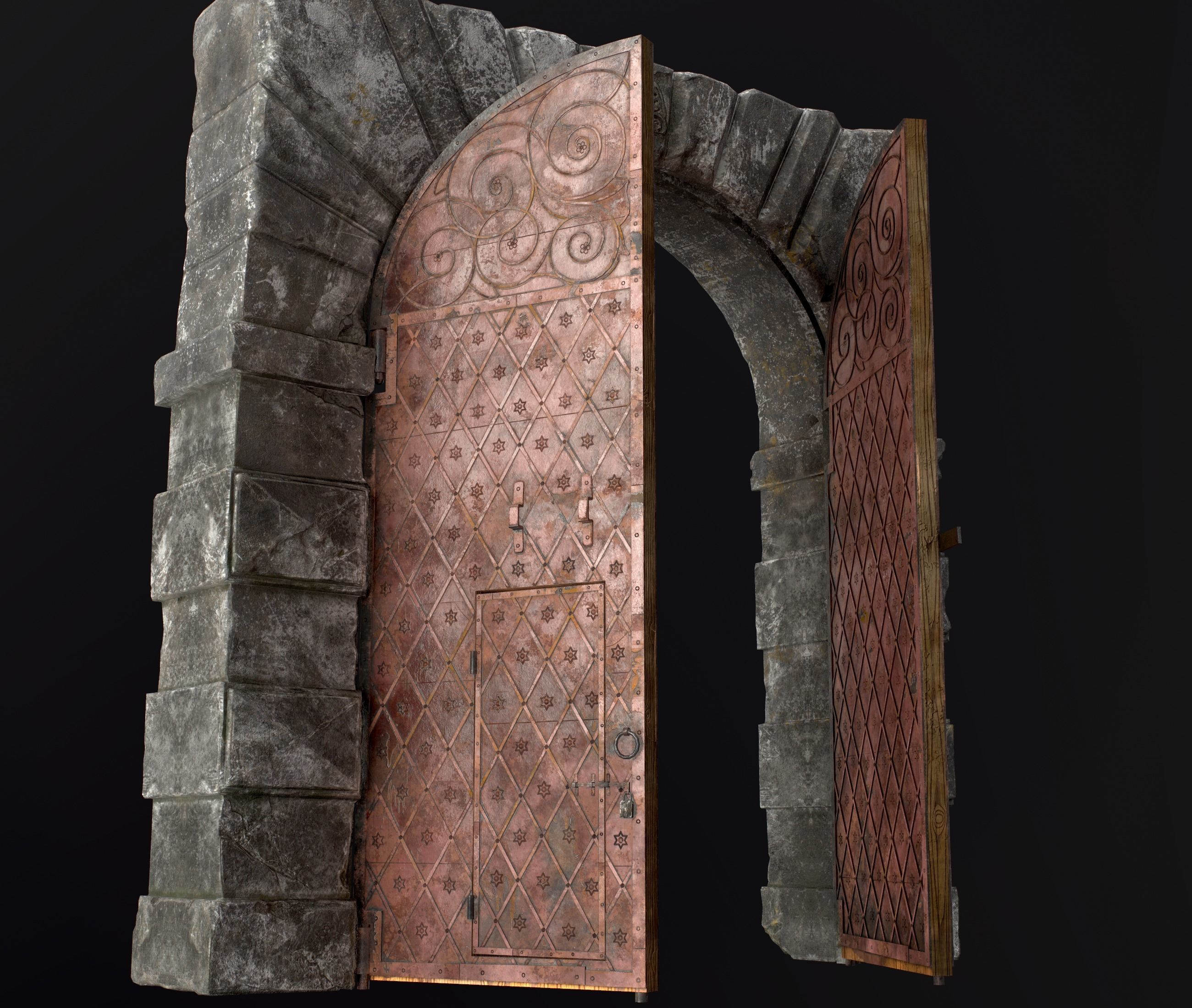 Medieval Fortress Gate Arched - Rigged and animated  Low-poly 3D model_49