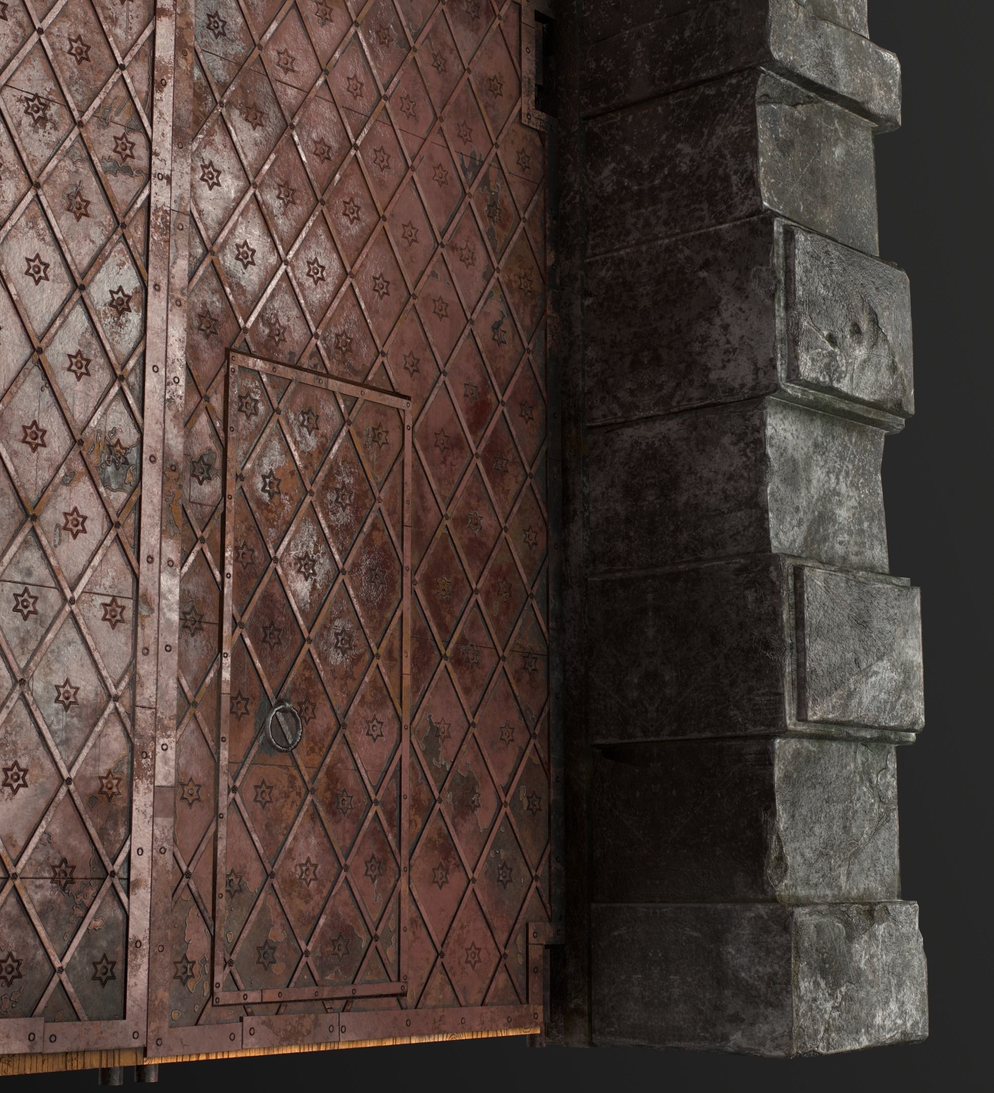 Medieval Fortress Gate Arched - Rigged and animated  Low-poly 3D model_38