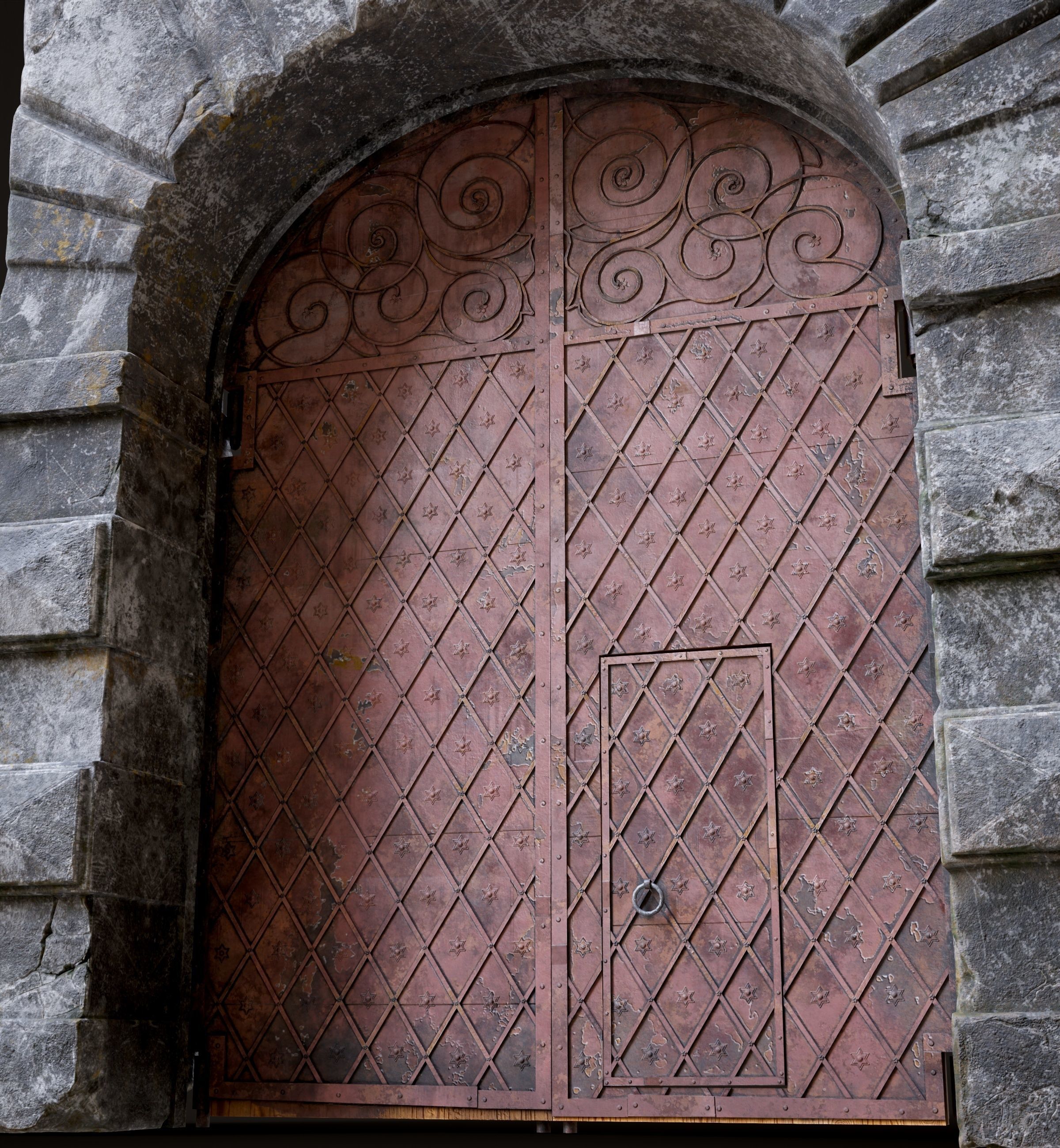 Medieval Fortress Gate Arched - Rigged and animated  Low-poly 3D model_26