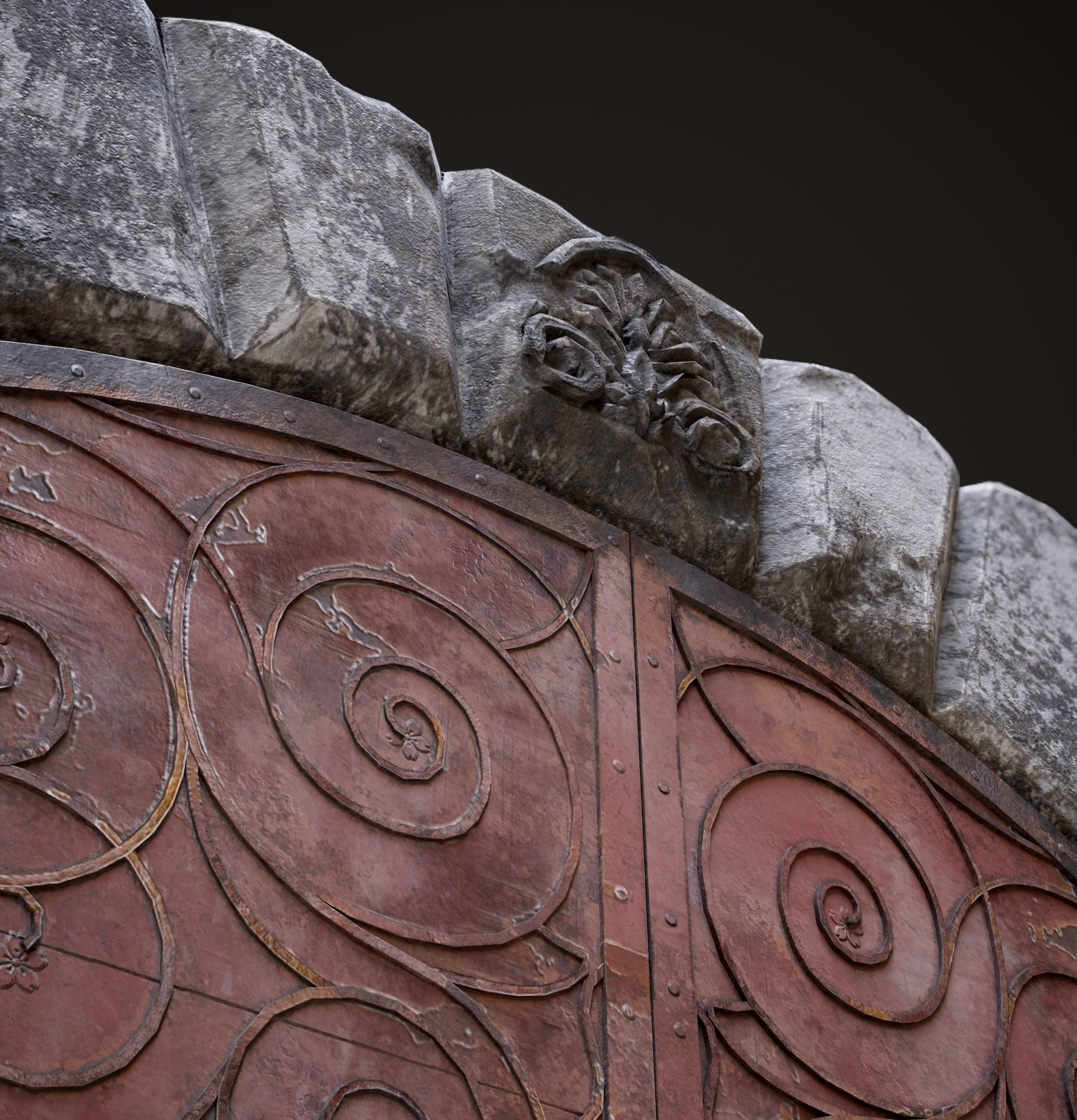 Medieval Fortress Gate Arched - Rigged and animated  Low-poly 3D model_7