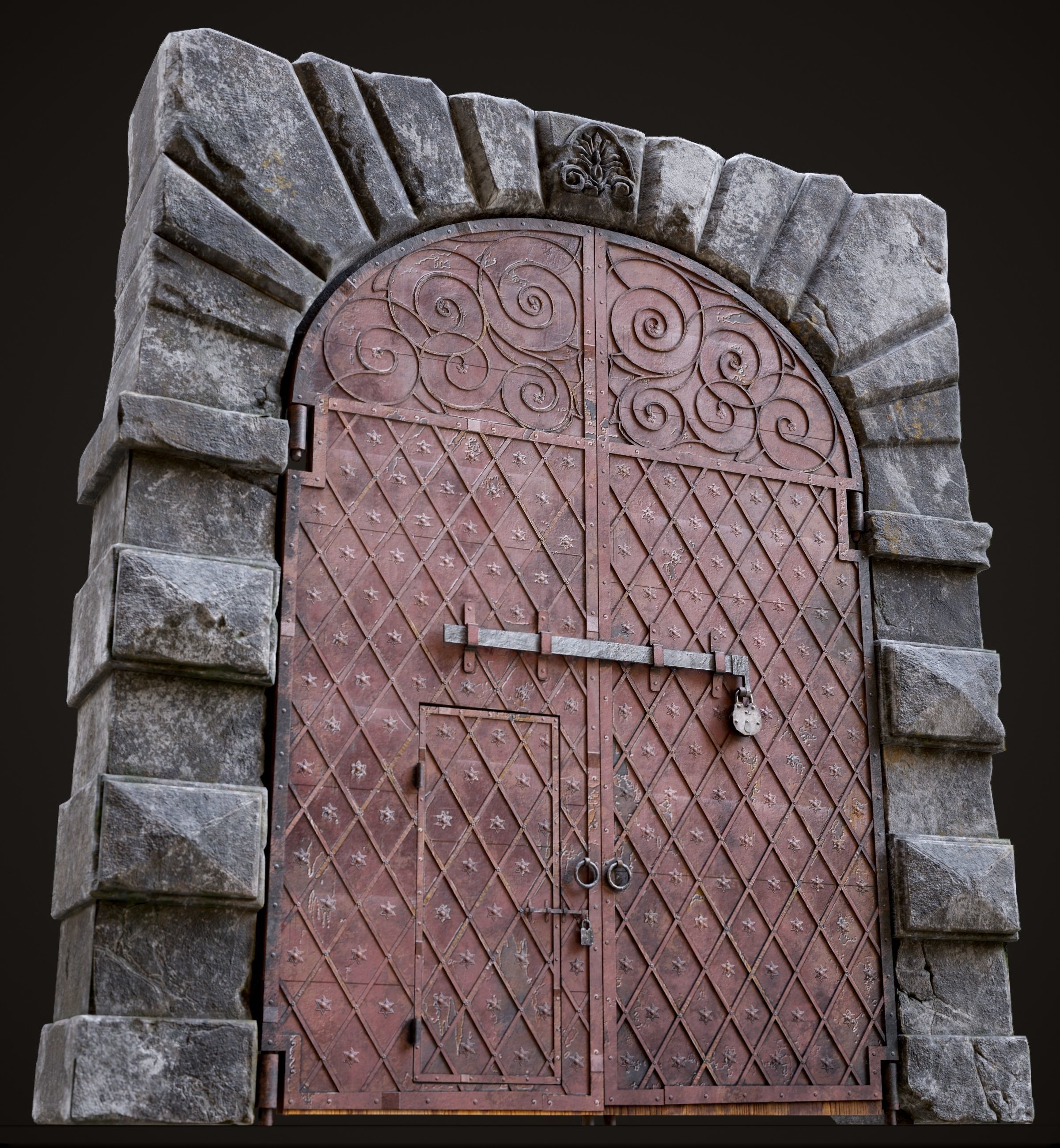 Medieval Fortress Gate Arched - Rigged and animated  Low-poly 3D model_14