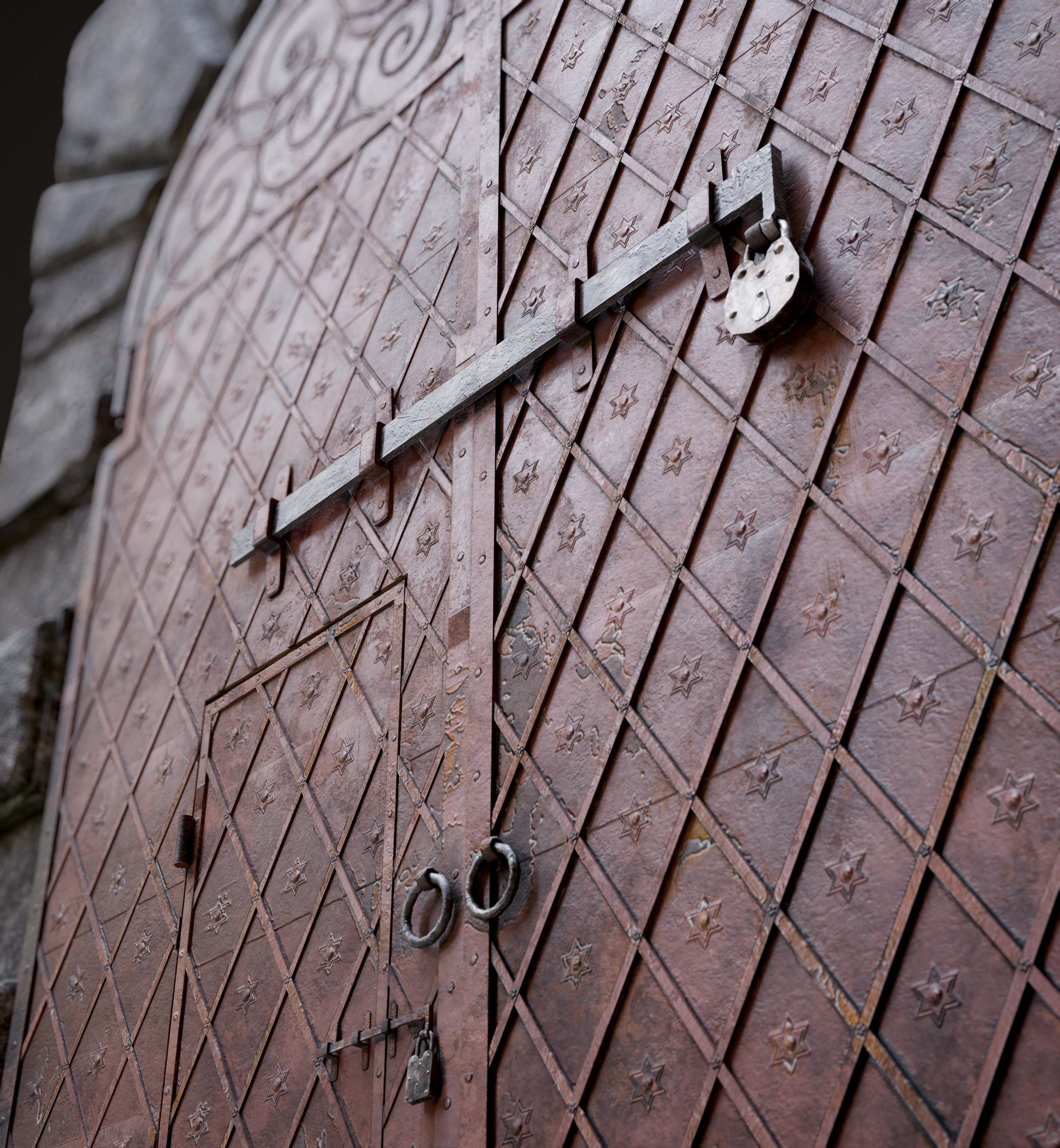 Medieval Fortress Gate Arched - Rigged and animated  Low-poly 3D model_11