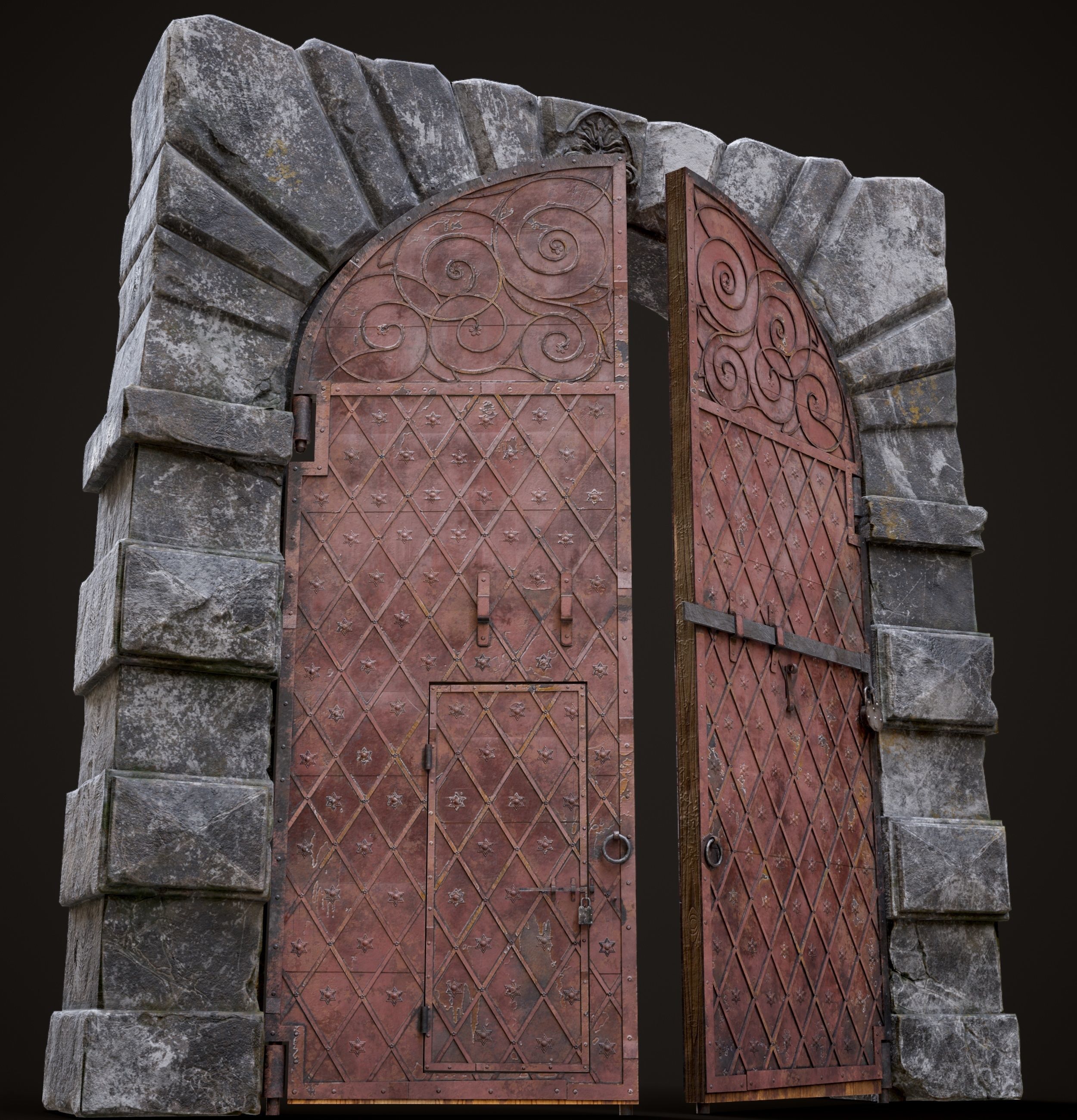 Medieval Fortress Gate Arched - Rigged and animated  Low-poly 3D model_56