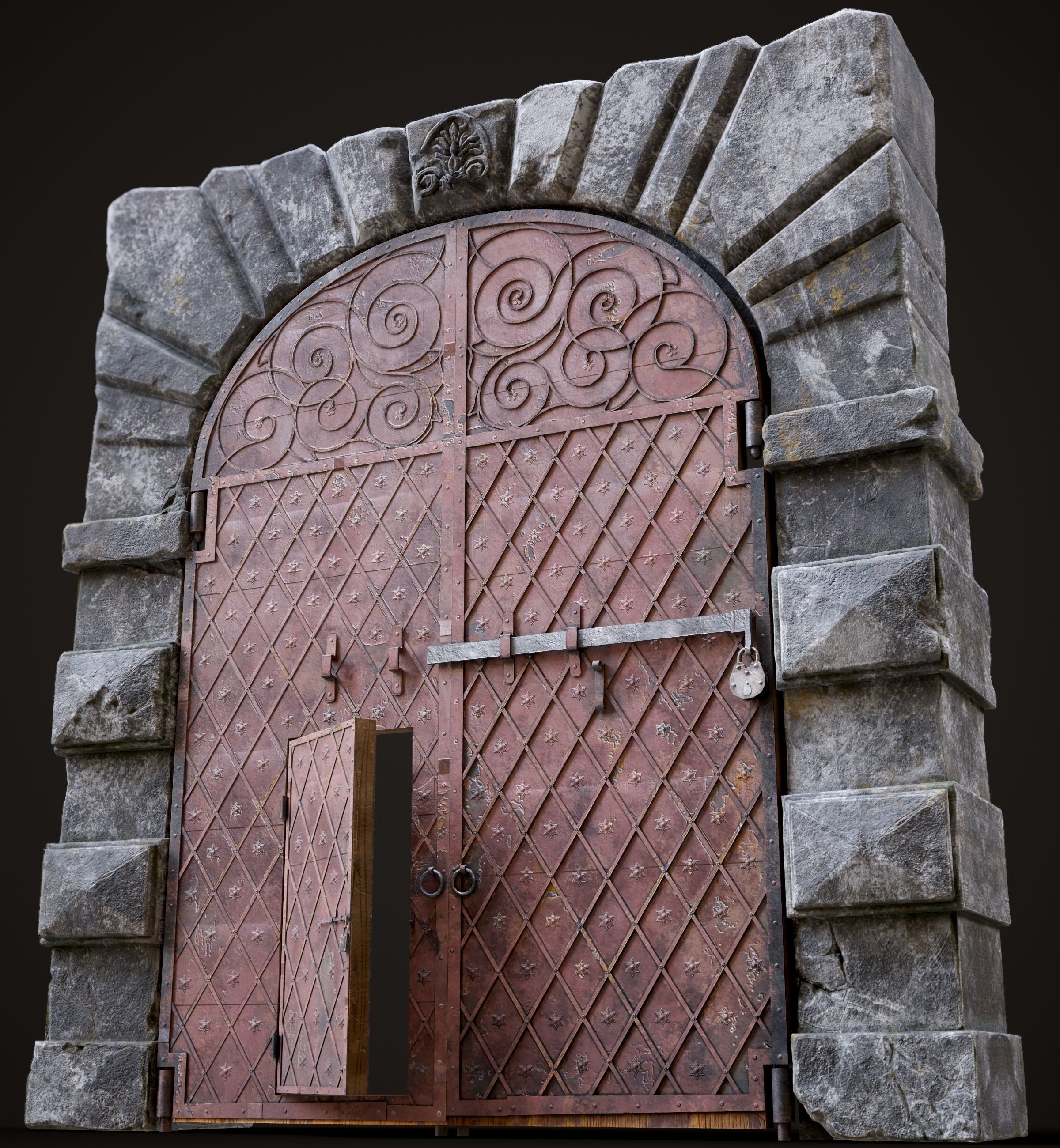 Medieval Fortress Gate Arched - Rigged and animated  Low-poly 3D model_17