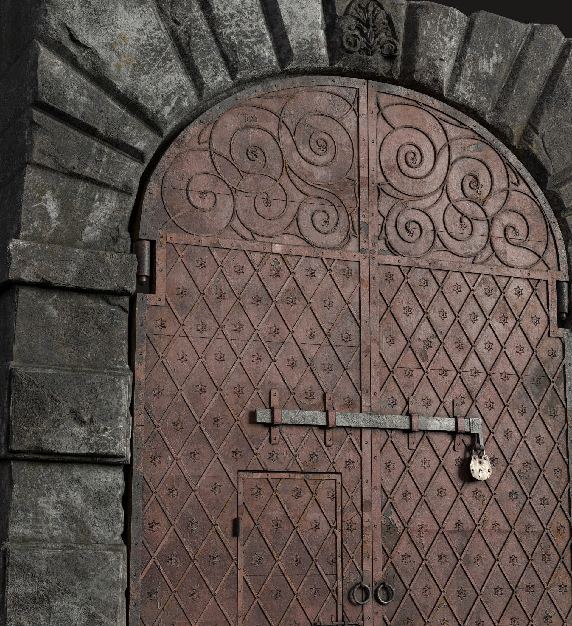 Medieval Fortress Gate Arched - Rigged and animated  Low-poly 3D model_45