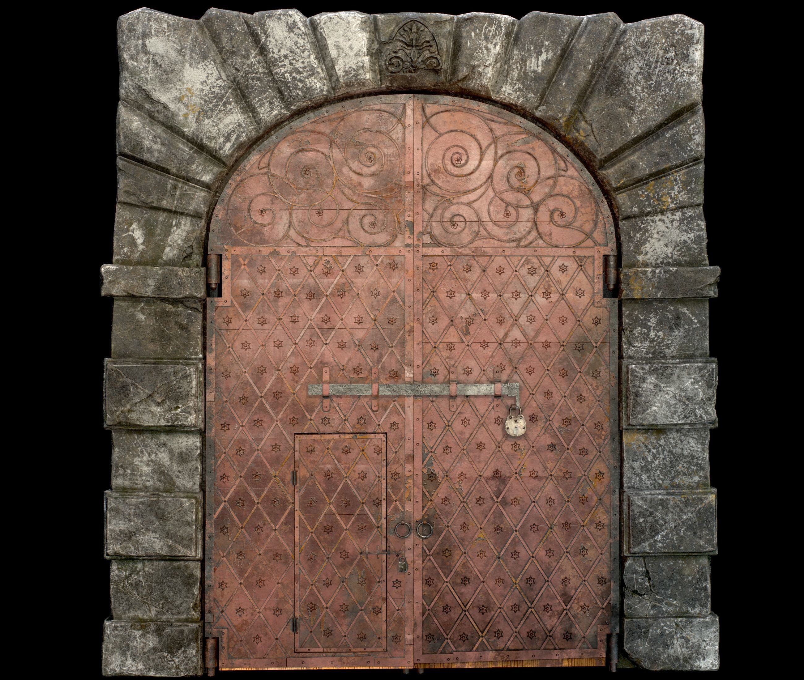 Medieval Fortress Gate Arched - Rigged and animated  Low-poly 3D model_36