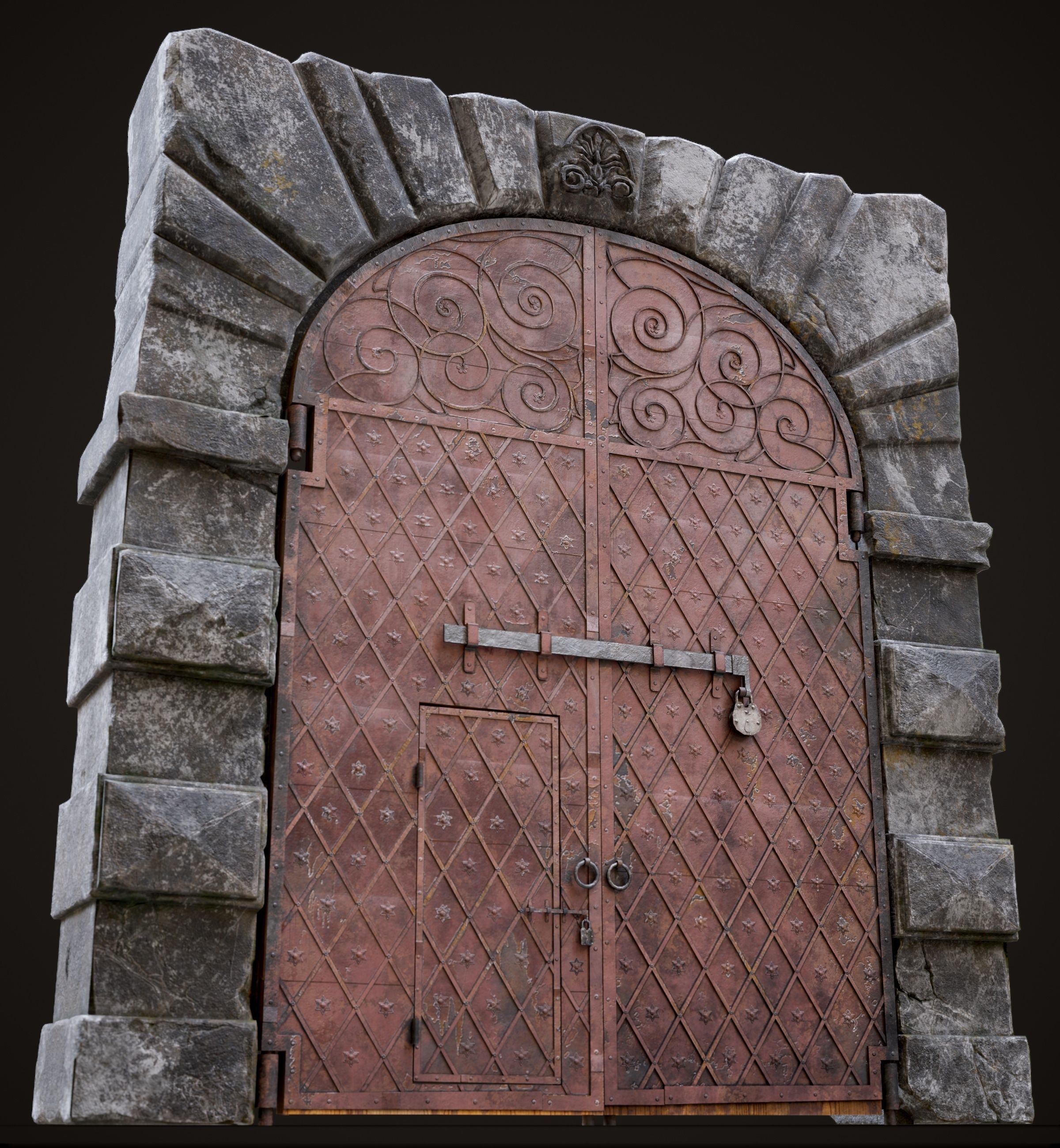 Medieval Fortress Gate Arched - Rigged and animated  Low-poly 3D model_16