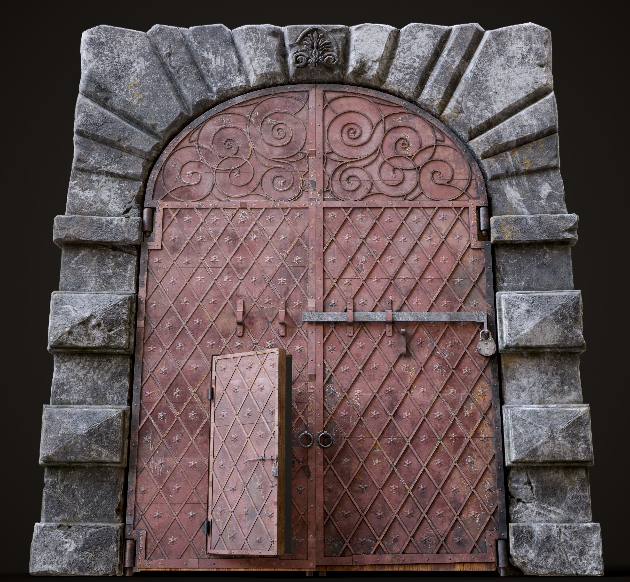 Medieval Fortress Gate Arched - Rigged and animated  Low-poly 3D model_19
