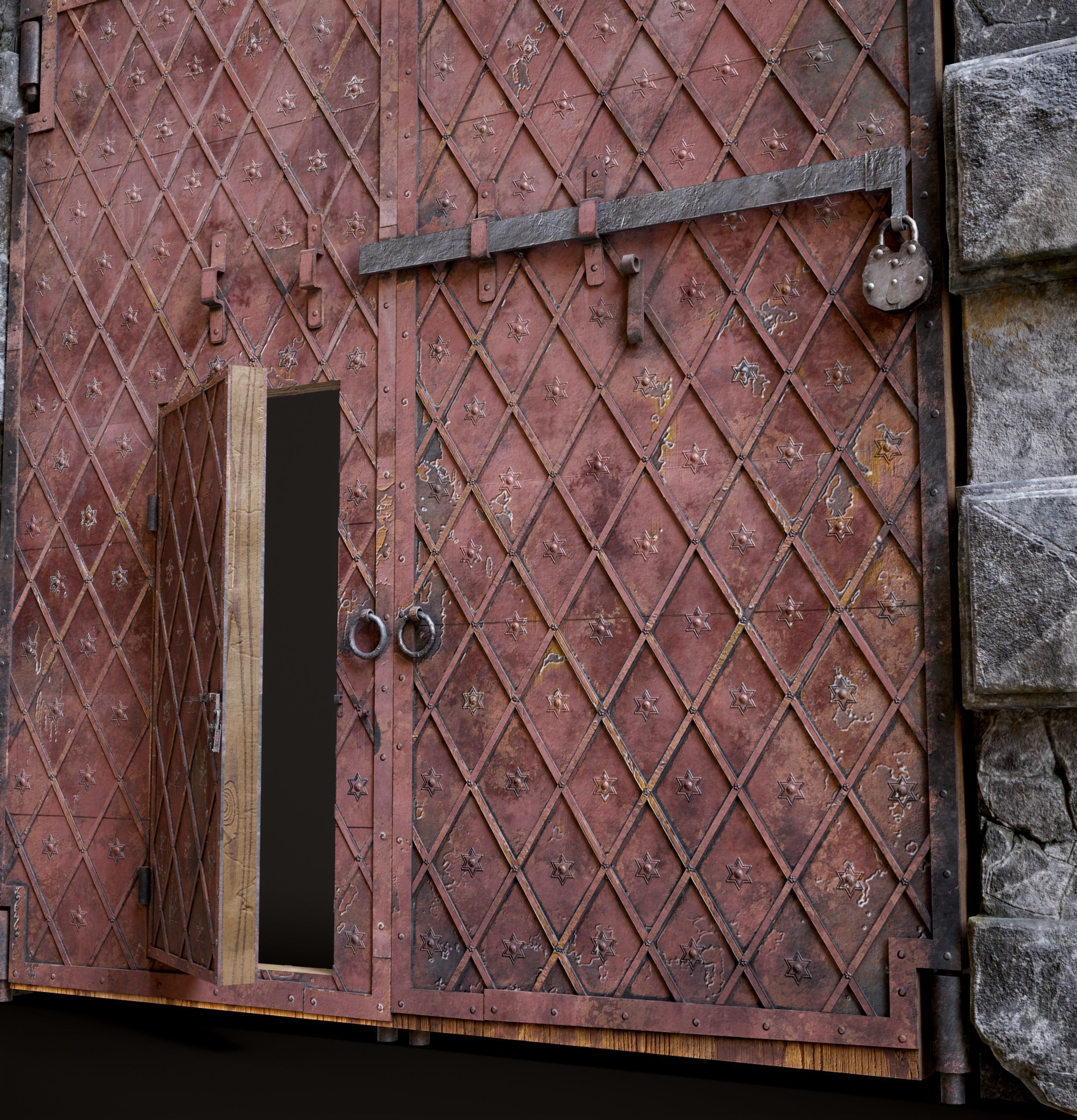 Medieval Fortress Gate Arched - Rigged and animated  Low-poly 3D model_21