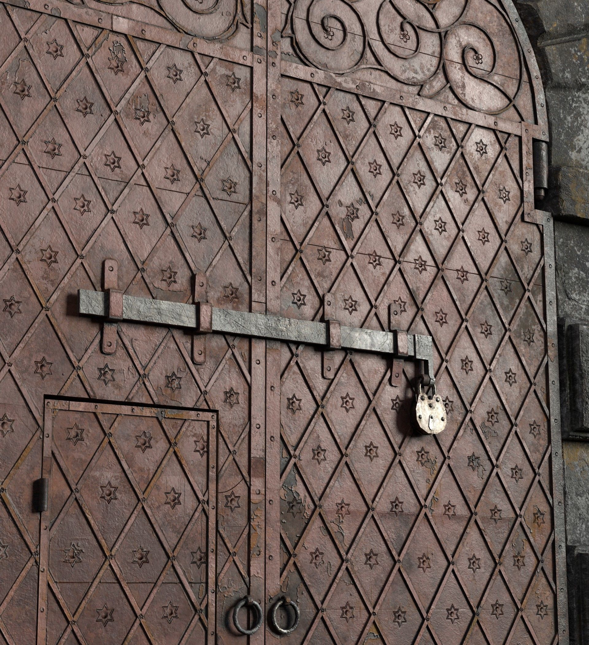 Medieval Fortress Gate Arched - Rigged and animated  Low-poly 3D model_41