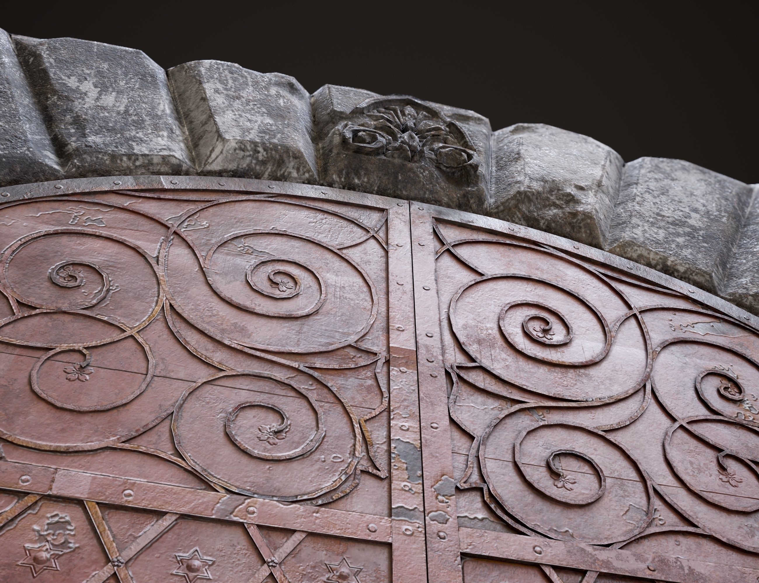 Medieval Fortress Gate Arched - Rigged and animated  Low-poly 3D model_6