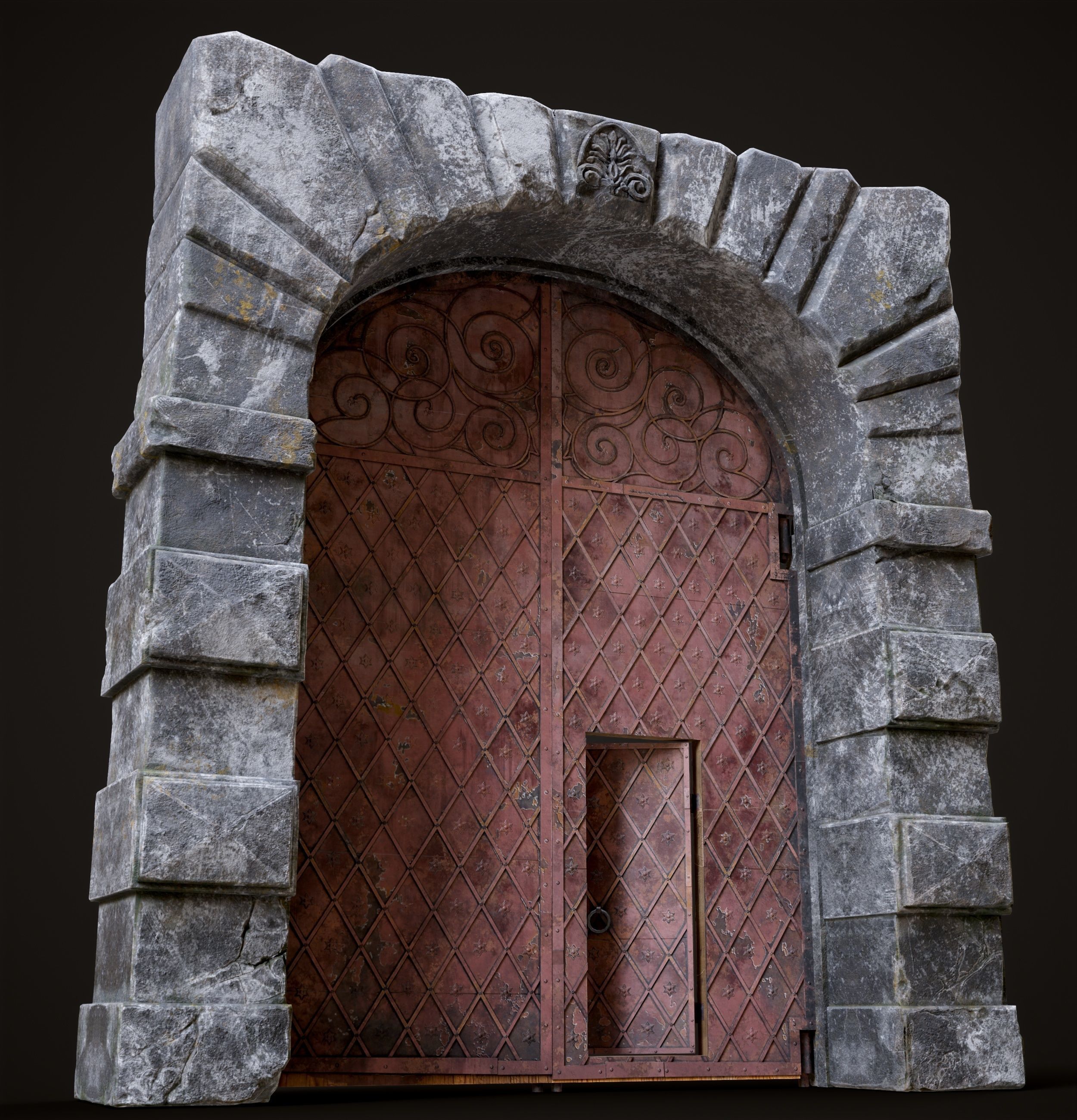 Medieval Fortress Gate Arched - Rigged and animated  Low-poly 3D model_4
