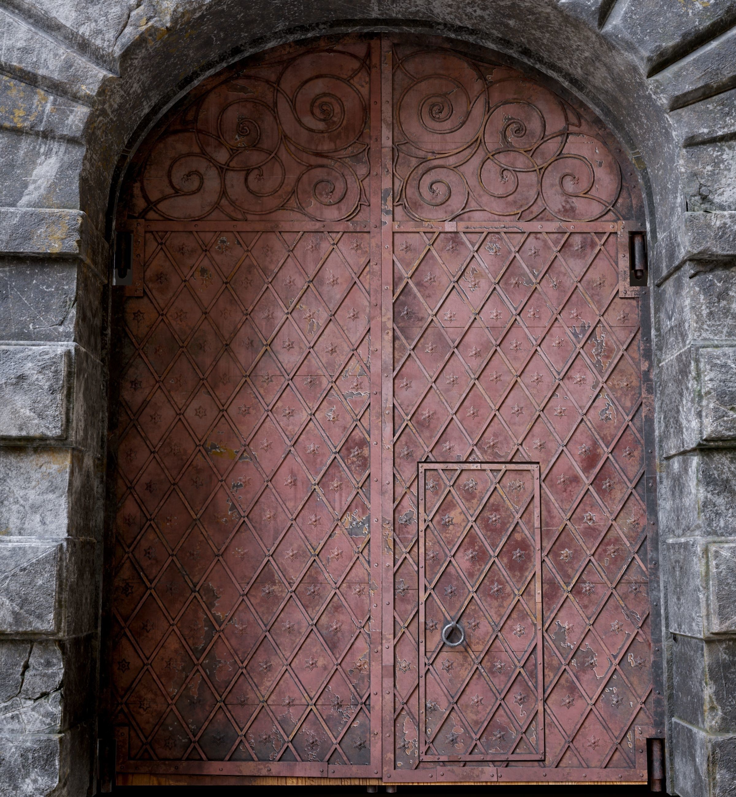 Medieval Fortress Gate Arched - Rigged and animated  Low-poly 3D model_22