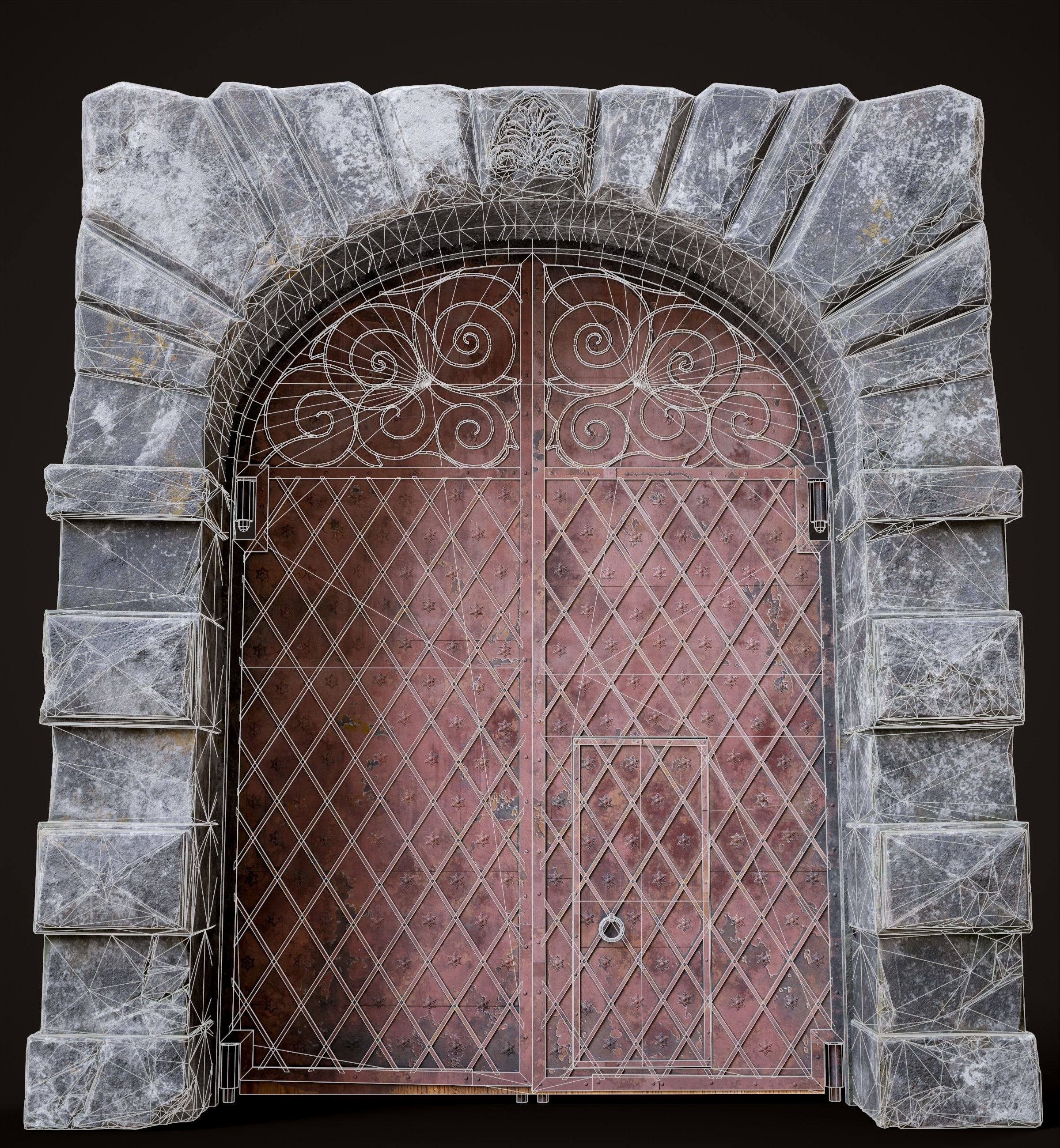 Medieval Fortress Gate Arched - Rigged and animated  Low-poly 3D model_23