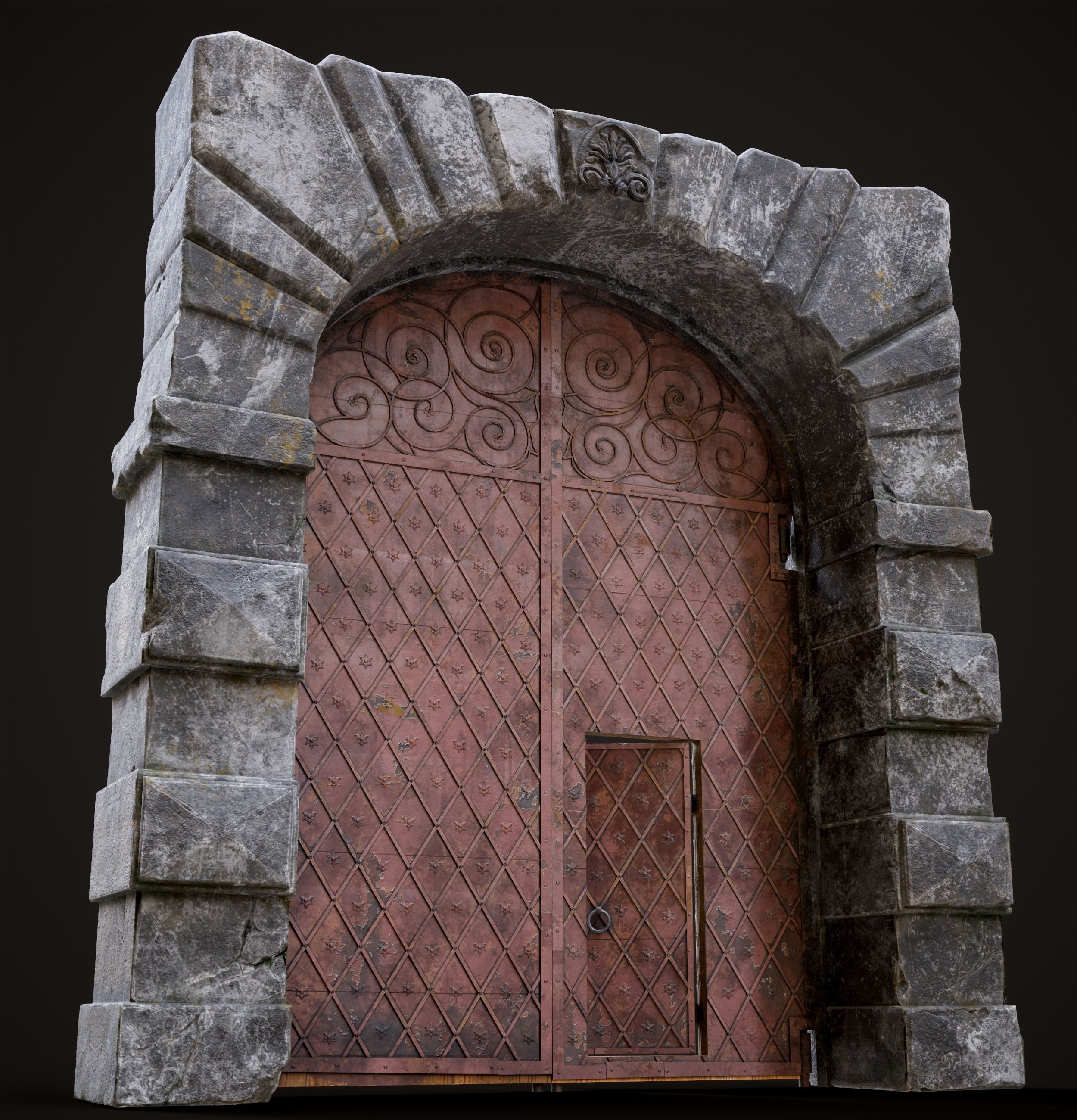 Medieval Fortress Gate Arched - Rigged and animated  Low-poly 3D model_10