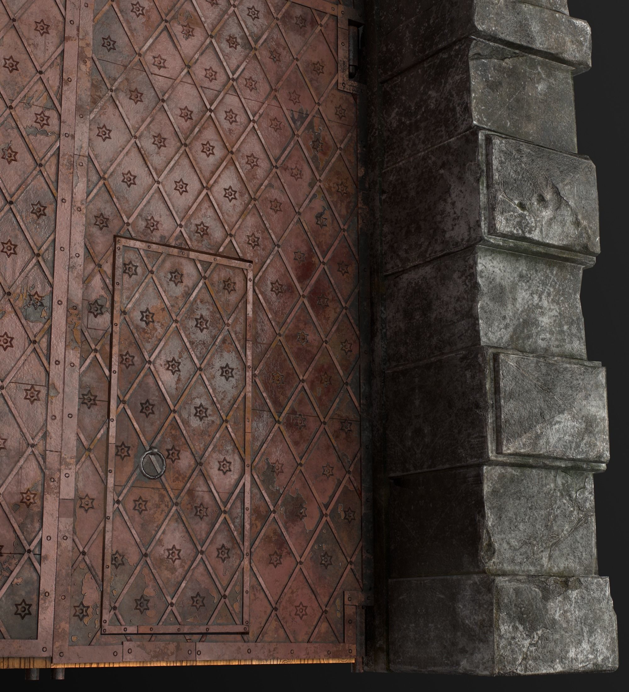 Medieval Fortress Gate Arched - Rigged and animated  Low-poly 3D model_37