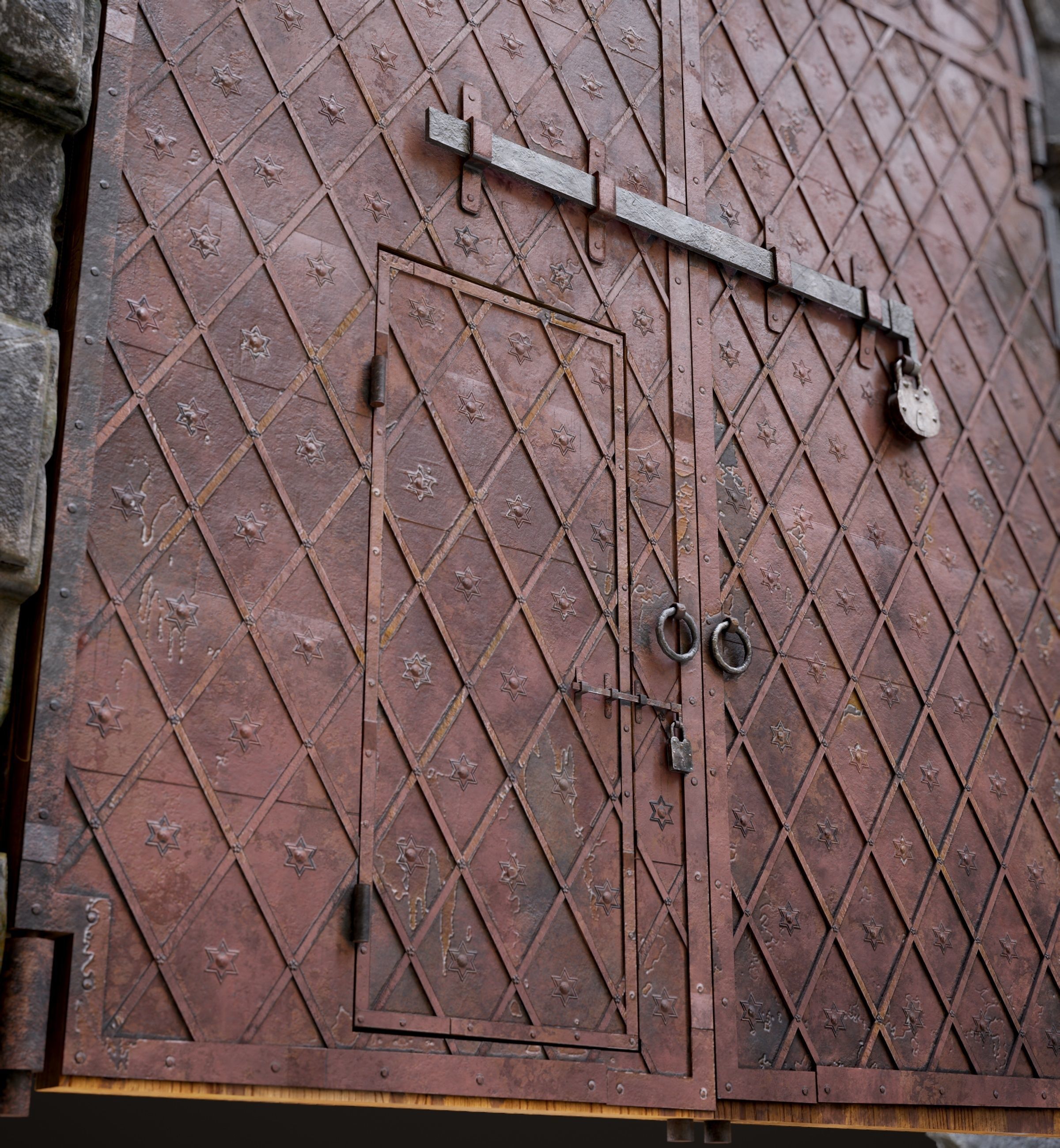 Medieval Fortress Gate Arched - Rigged and animated  Low-poly 3D model_13