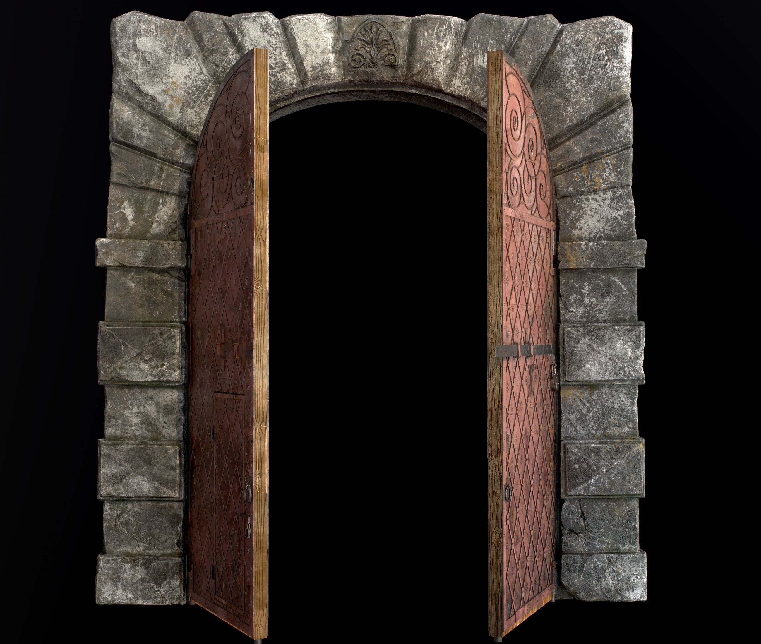 Medieval Fortress Gate Arched - Rigged and animated  Low-poly 3D model_46