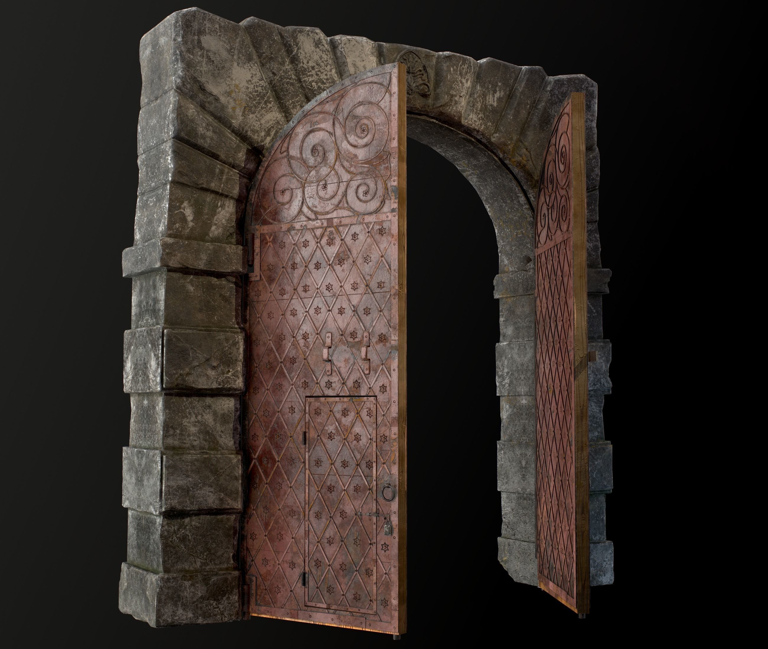 Medieval Fortress Gate Arched - Rigged and animated  Low-poly 3D model_31