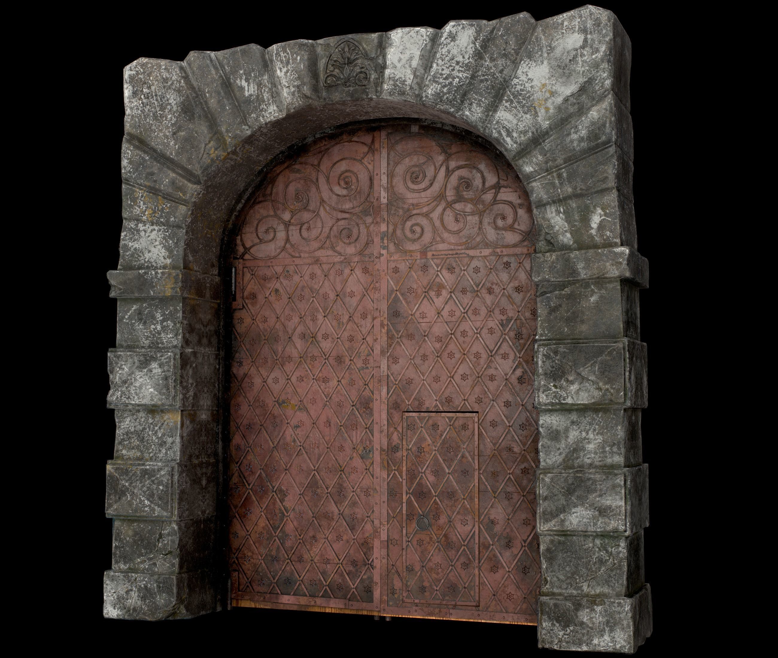 Medieval Fortress Gate Arched - Rigged and animated  Low-poly 3D model_32