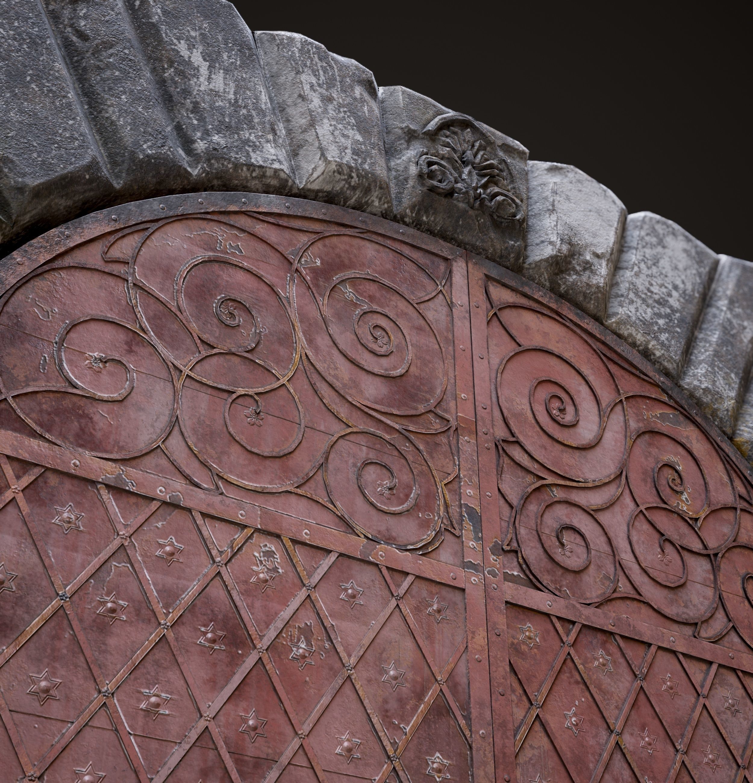 Medieval Fortress Gate Arched - Rigged and animated  Low-poly 3D model_8